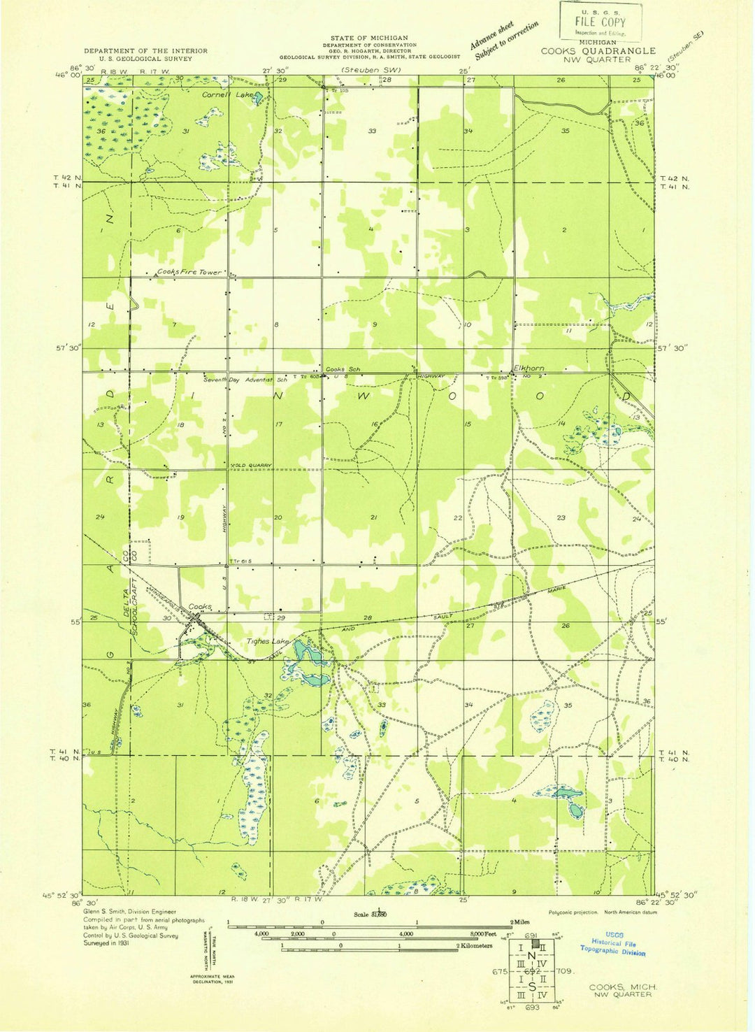 1931 Cooks, MI - Michigan - USGS Topographic Map v2
