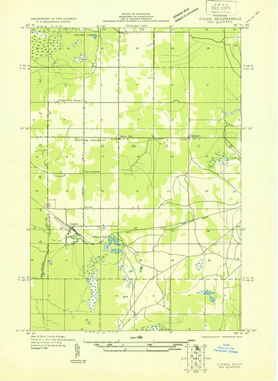 1931 Cooks, MI - Michigan - USGS Topographic Map v2