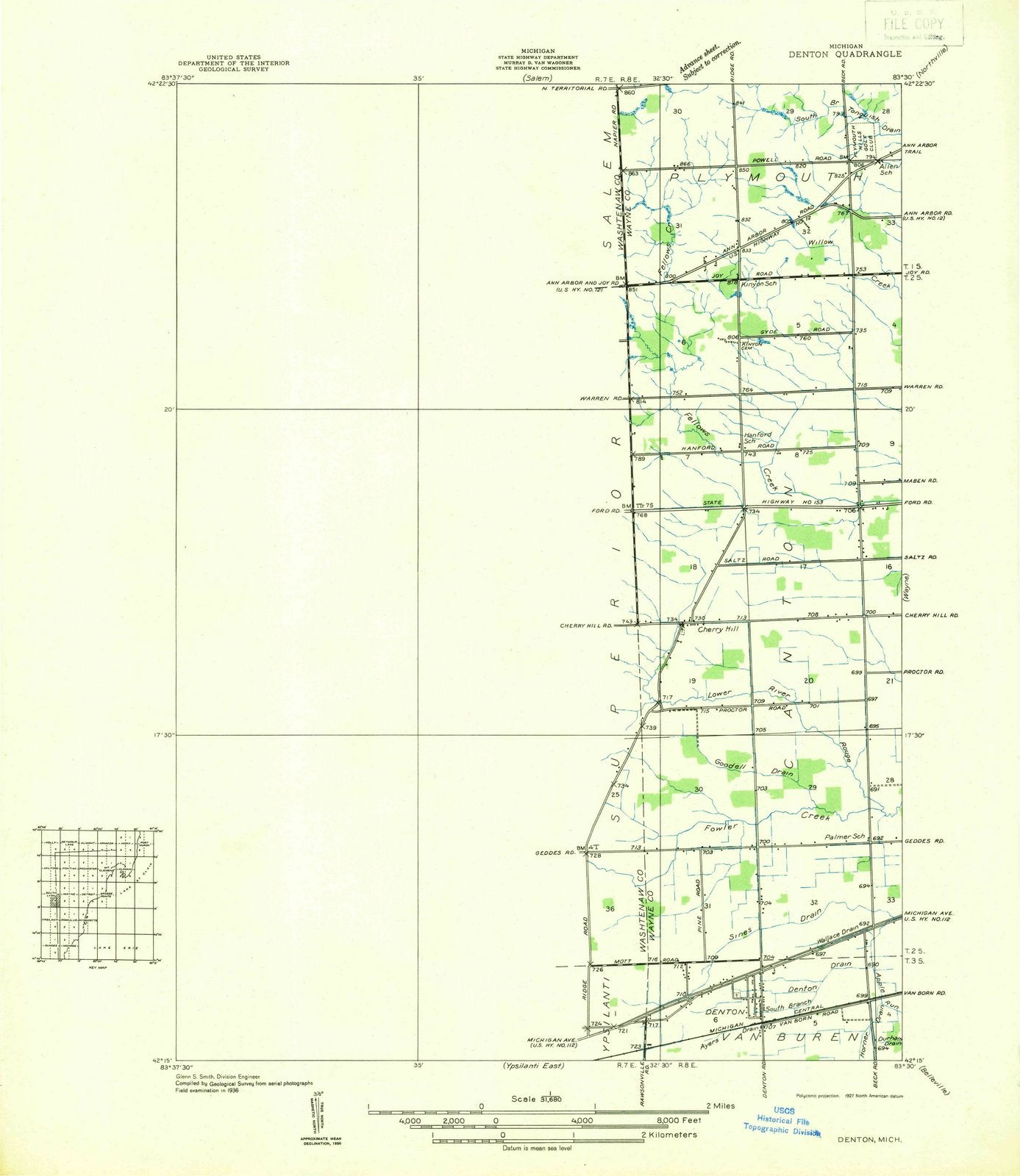 1936 Denton, MI - Michigan - USGS Topographic Map