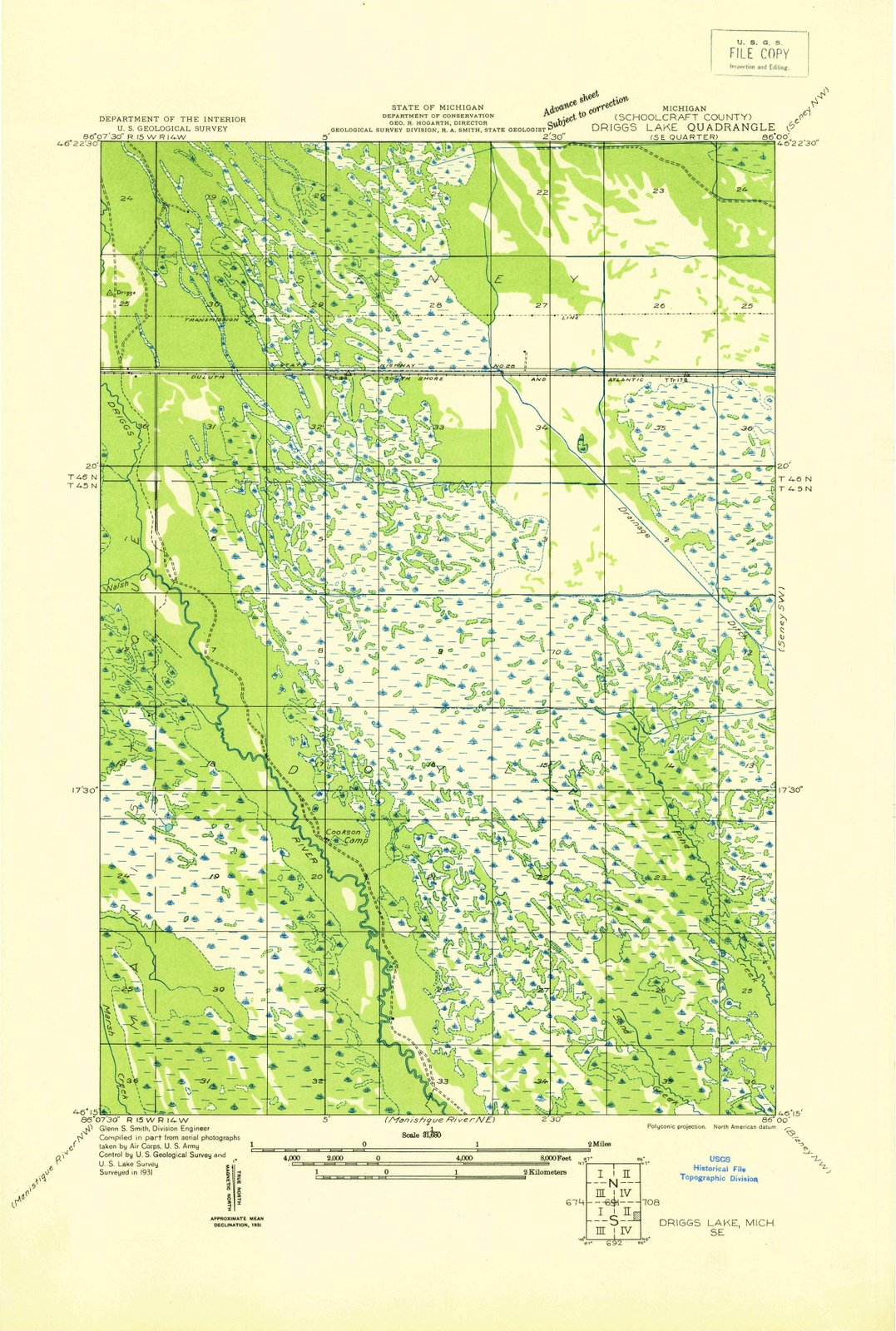 1931 Driggs Lake, MI - Michigan - USGS Topographic Map