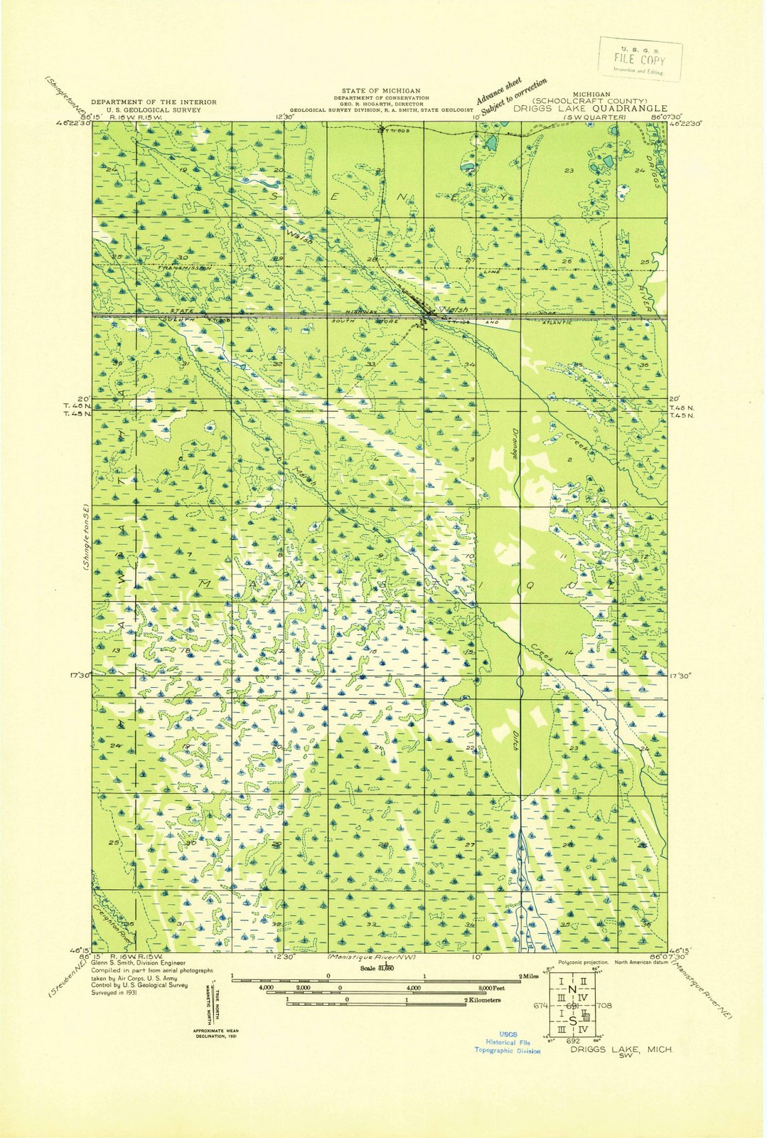 1931 Driggs Lake, MI - Michigan - USGS Topographic Map v2