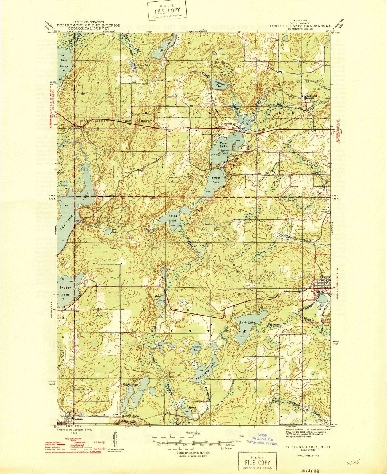 1946 Fortune Lakes, MI - Michigan - USGS Topographic Map