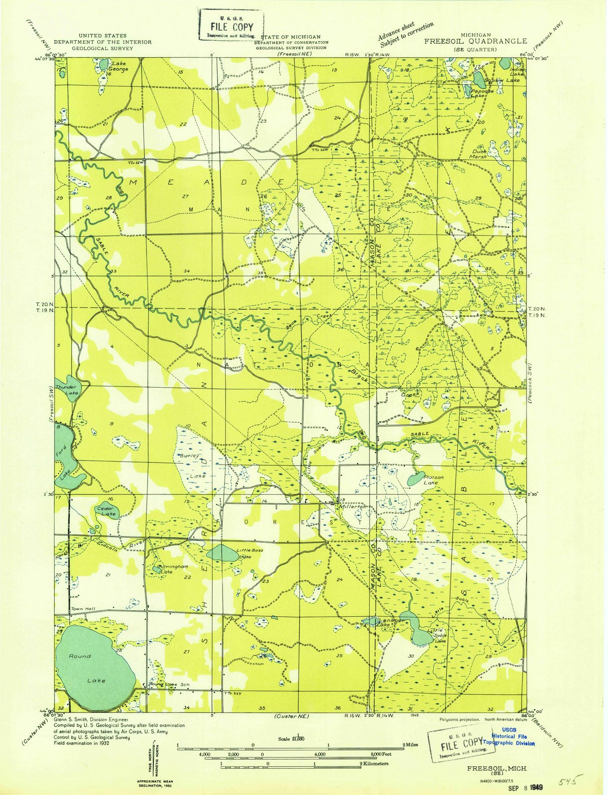 1932 Freesoil, MI - Michigan - USGS Topographic Map