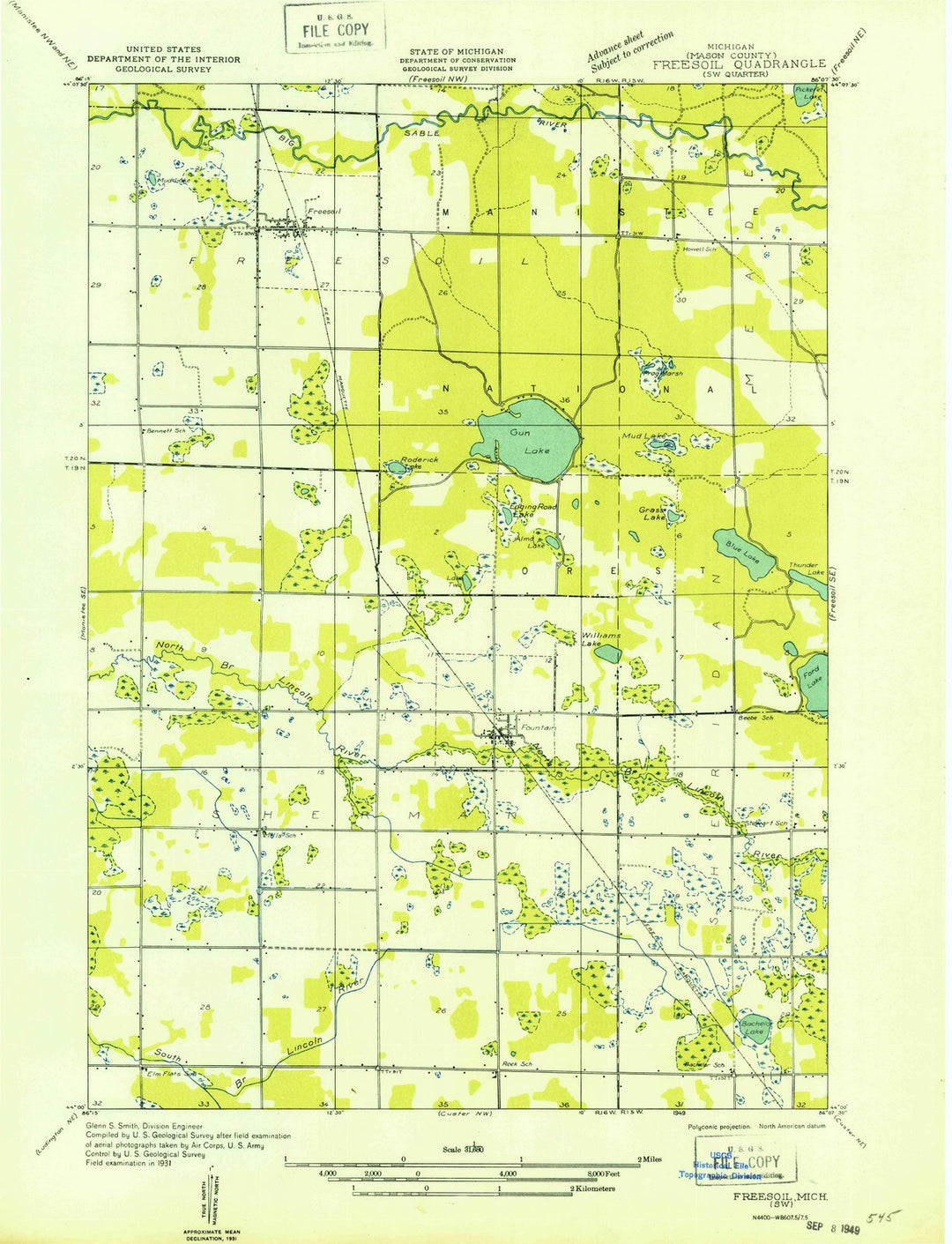 1931 Freesoil, MI - Michigan - USGS Topographic Map