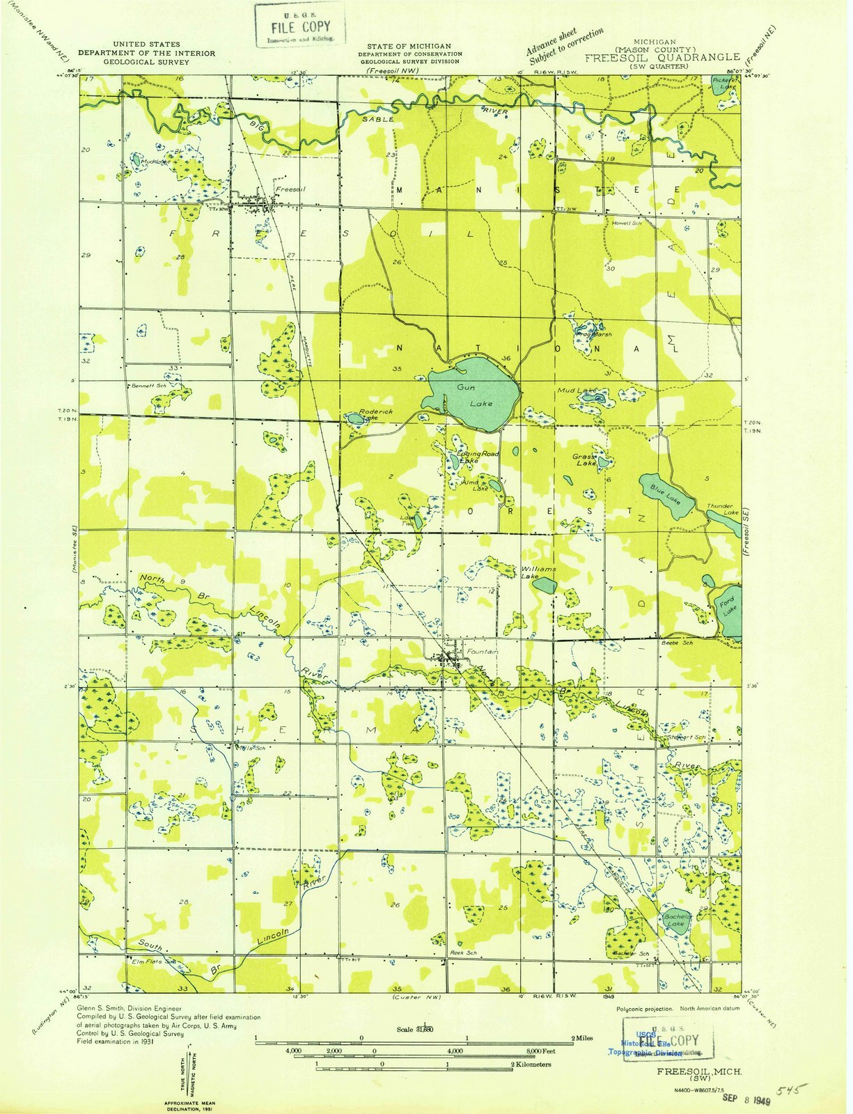 1931 Freesoil, MI - Michigan - USGS Topographic Map