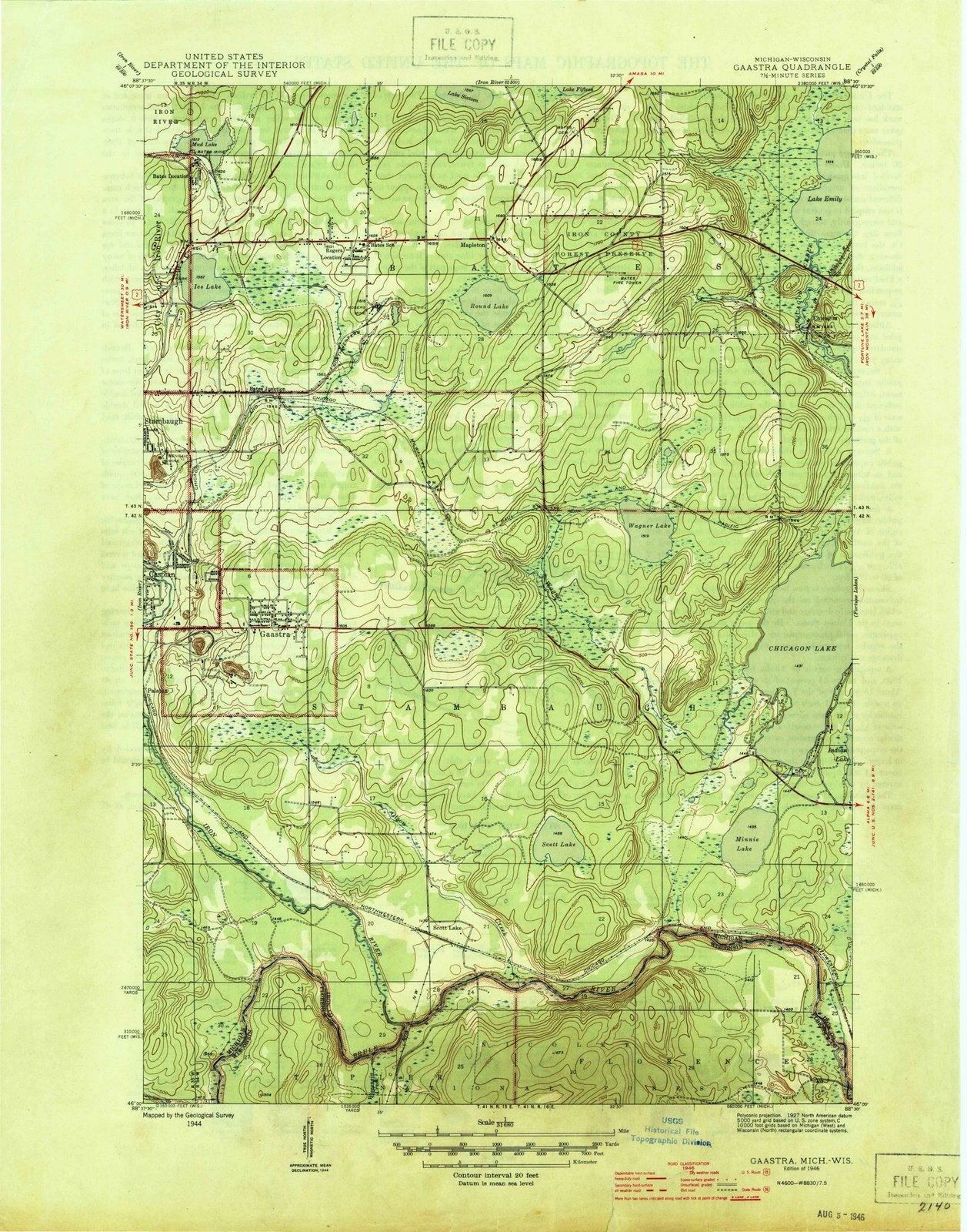 1946 Gaastra, MI - Michigan - USGS Topographic Map