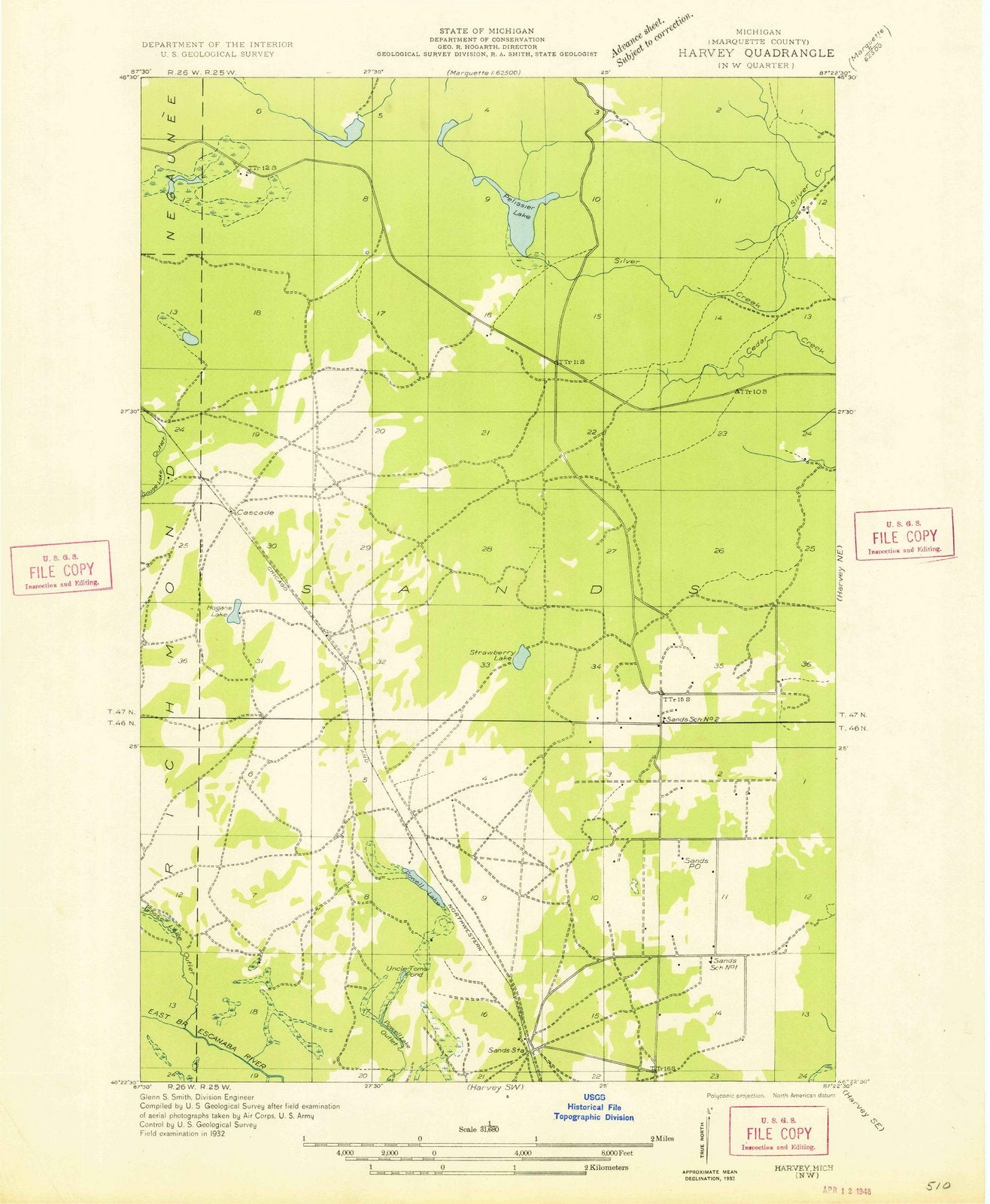 1932 Harvey, MI - Michigan - USGS Topographic Map