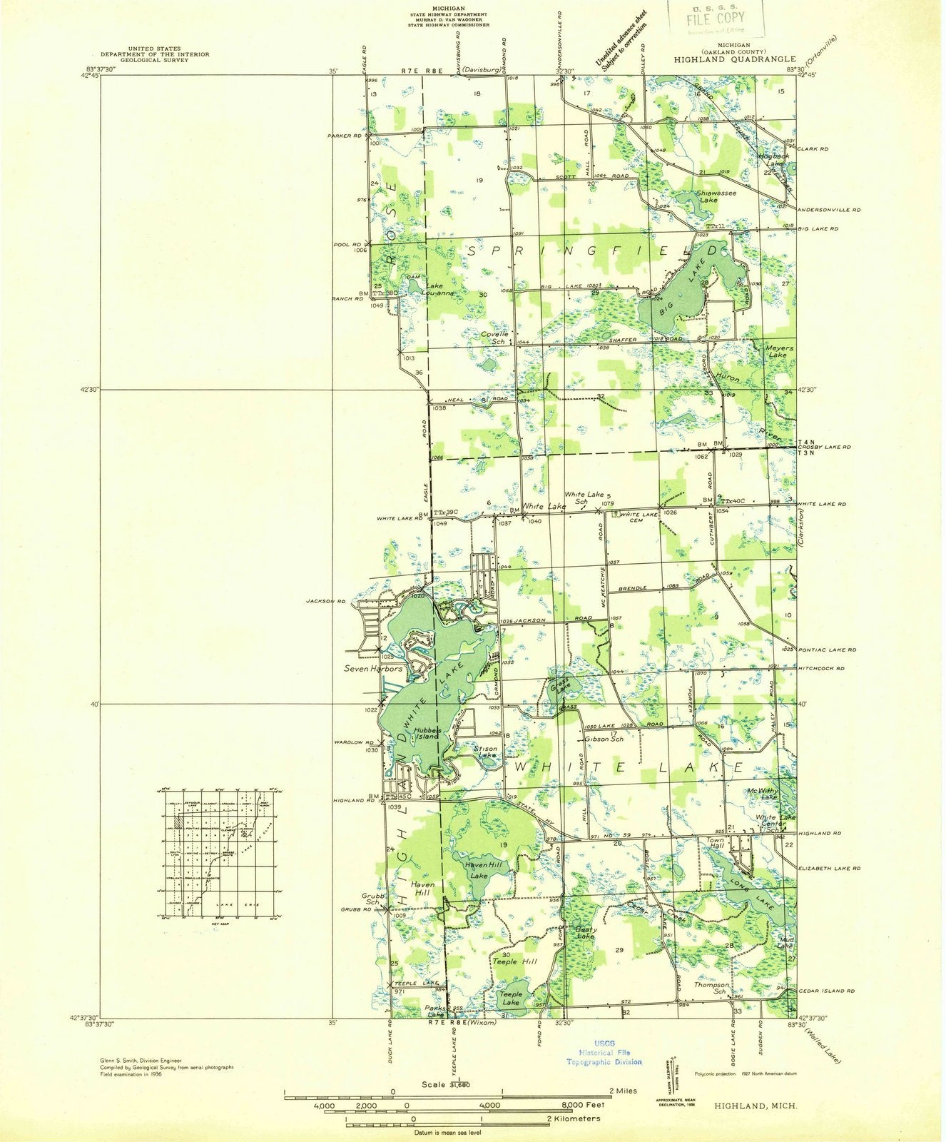 1936 Highland, MI - Michigan - USGS Topographic Map
