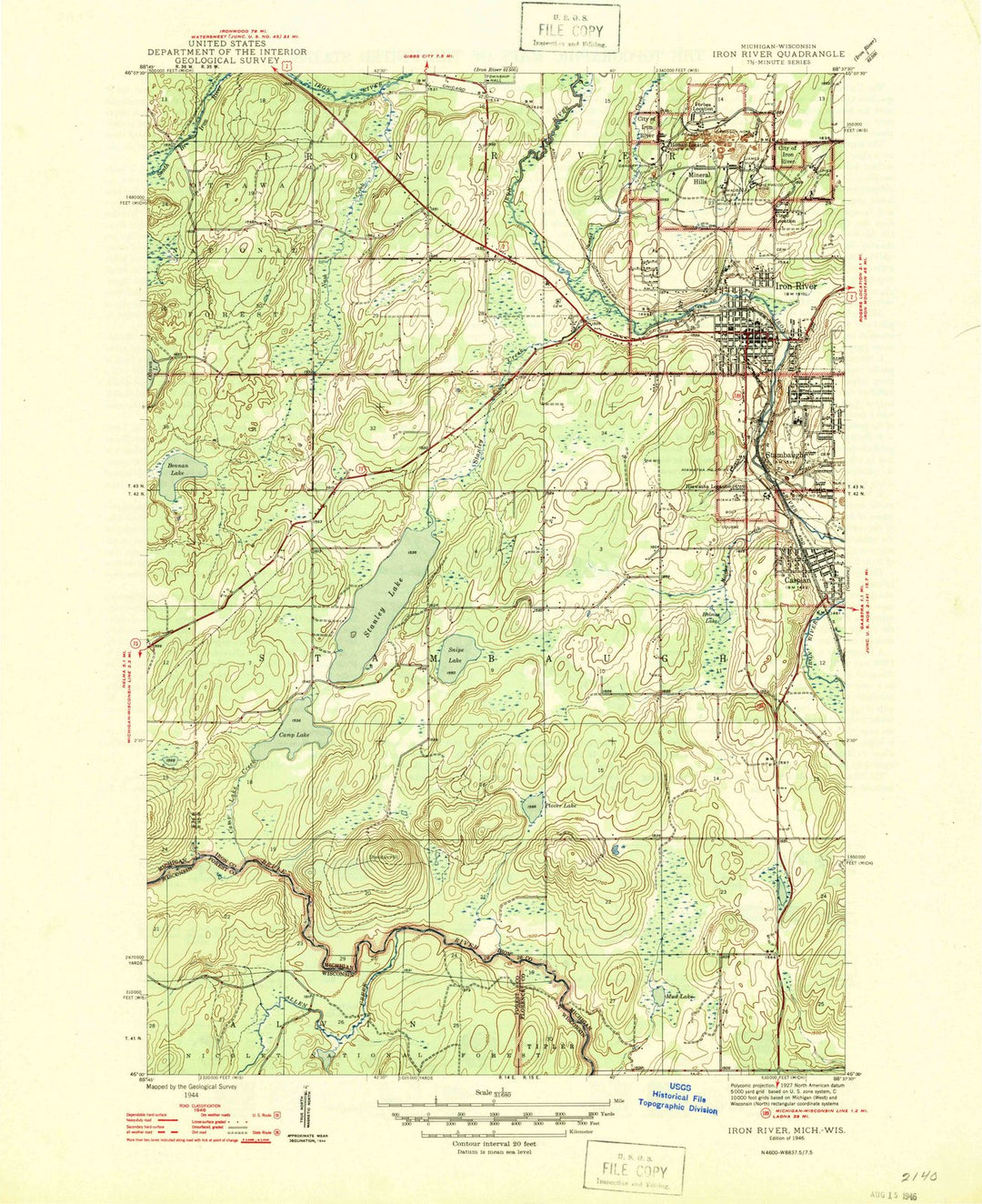 1946 Iron River, MI - Michigan - USGS Topographic Map