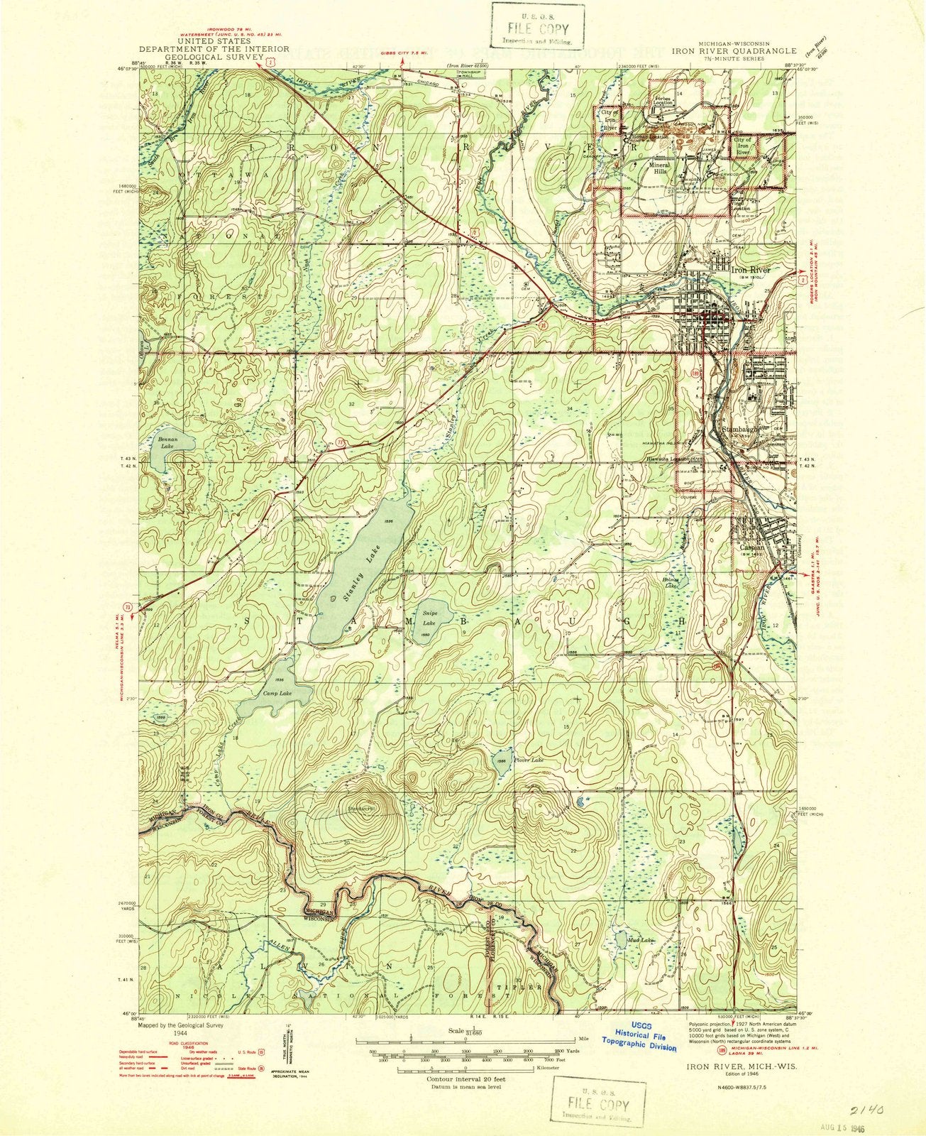 1946 Iron River, MI - Michigan - USGS Topographic Map