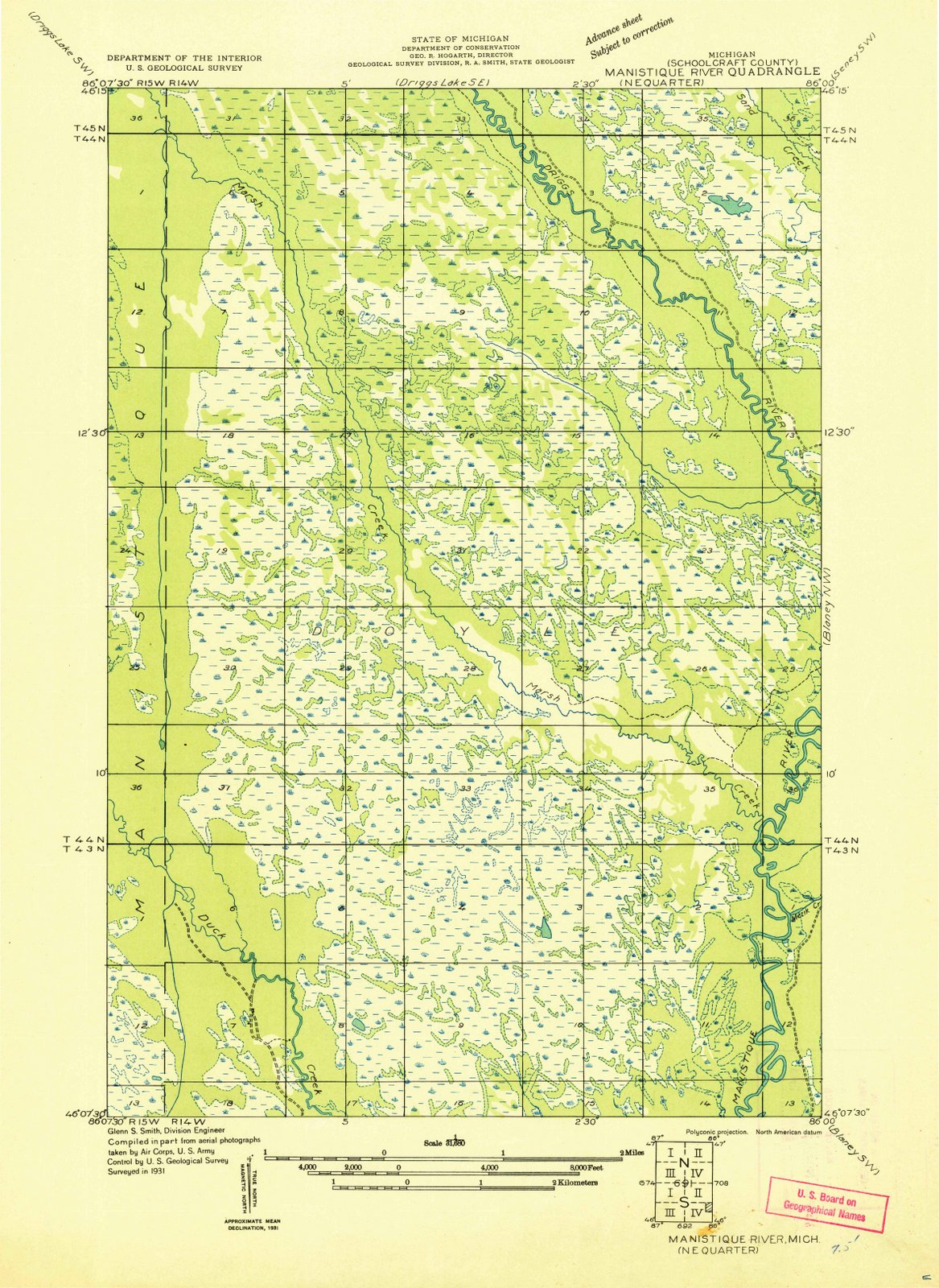 1931 Manistique River, MI - Michigan - USGS Topographic Map