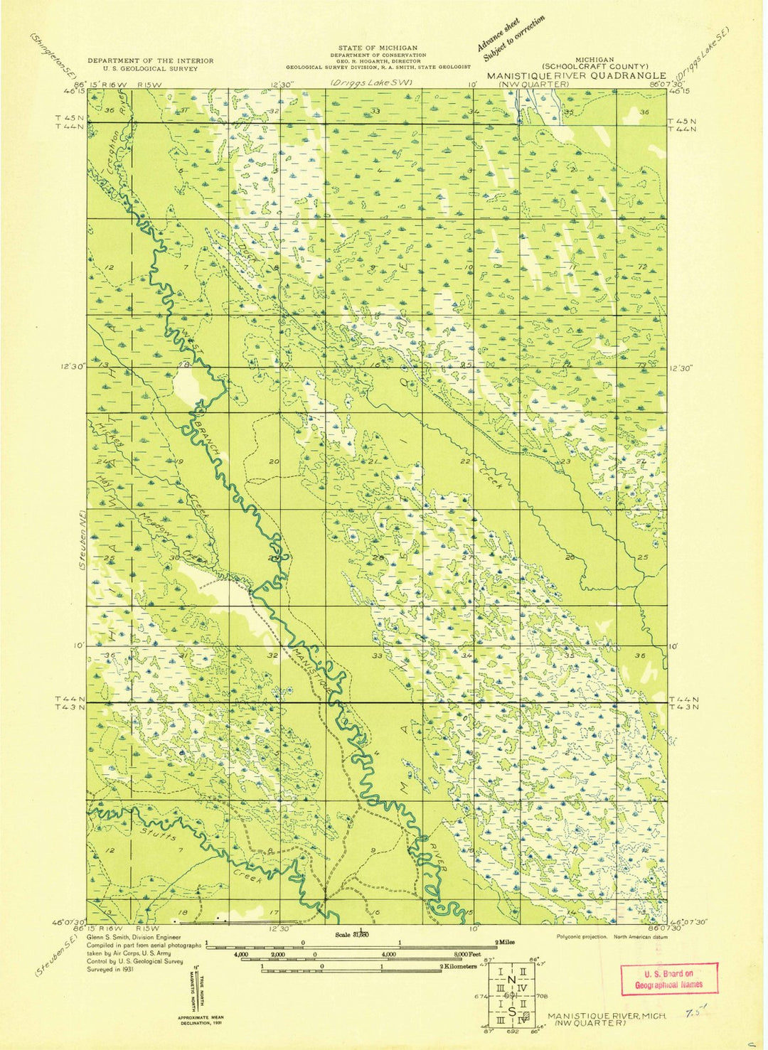1931 Manistique River, MI - Michigan - USGS Topographic Map v2