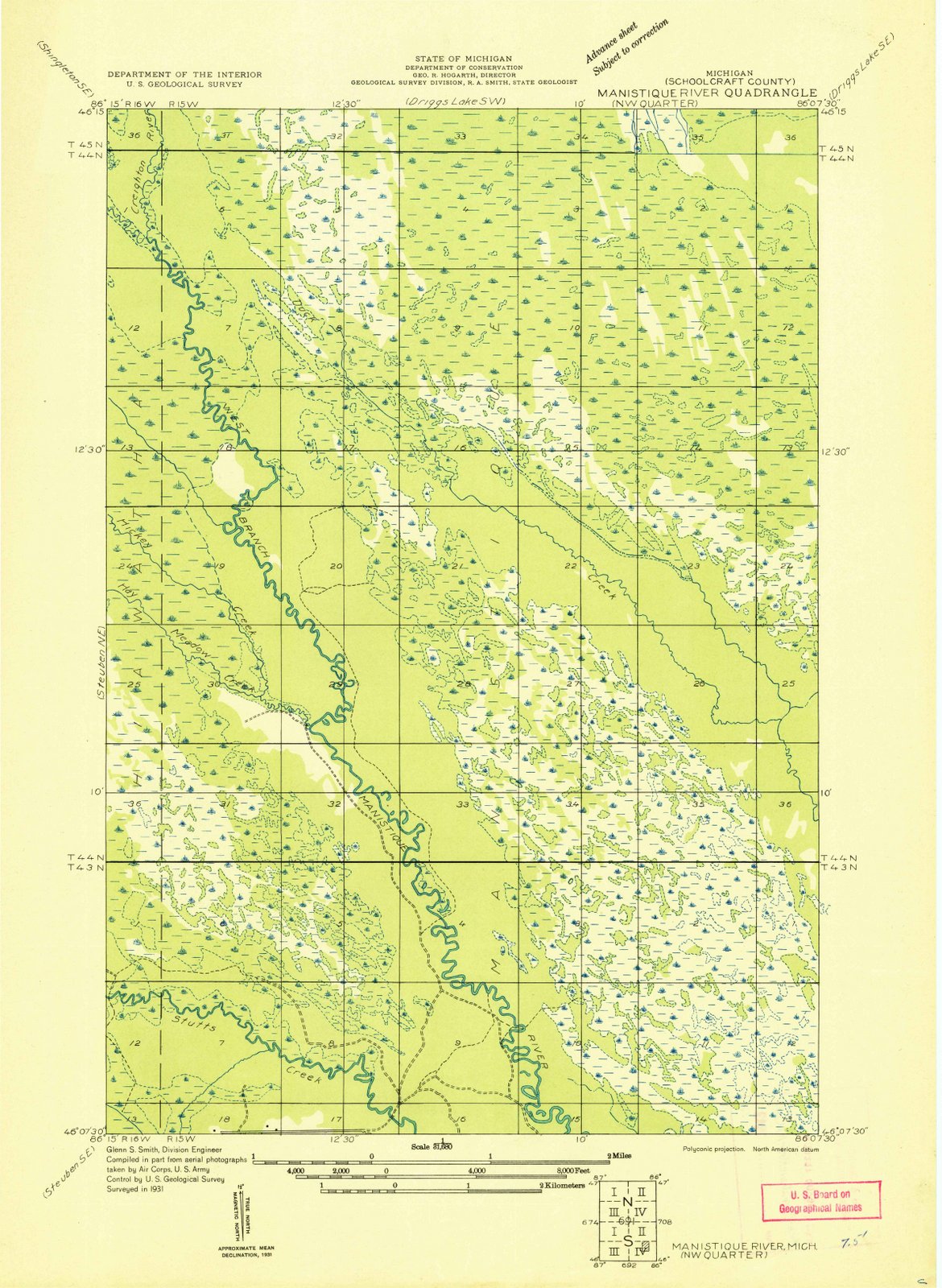1931 Manistique River, MI - Michigan - USGS Topographic Map v2