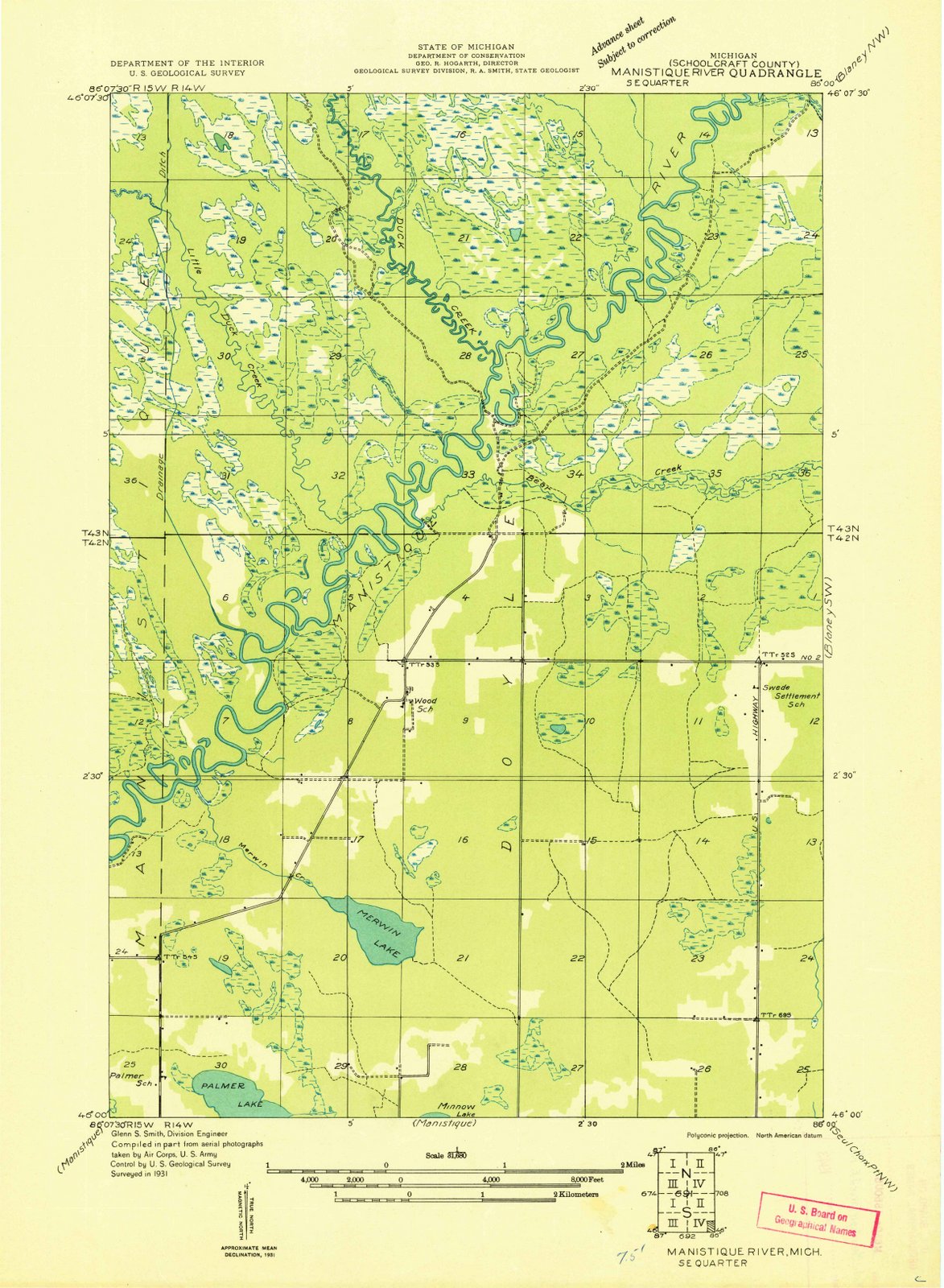1931 Manistique River, MI - Michigan - USGS Topographic Map v3