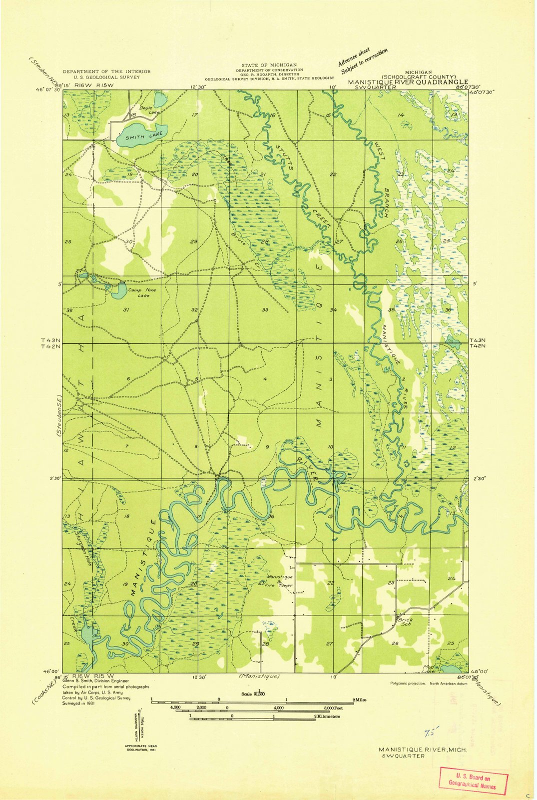 1931 Manistique River, MI - Michigan - USGS Topographic Map v4