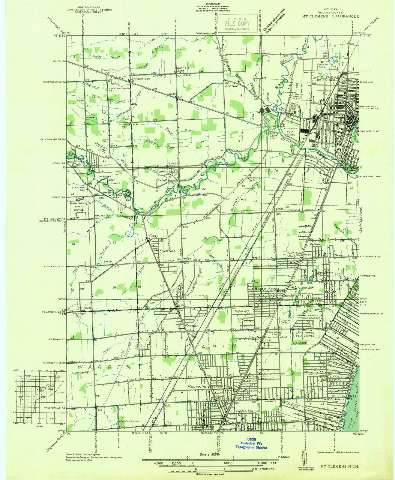 1936 Mt Clemens, MI - Michigan - USGS Topographic Map