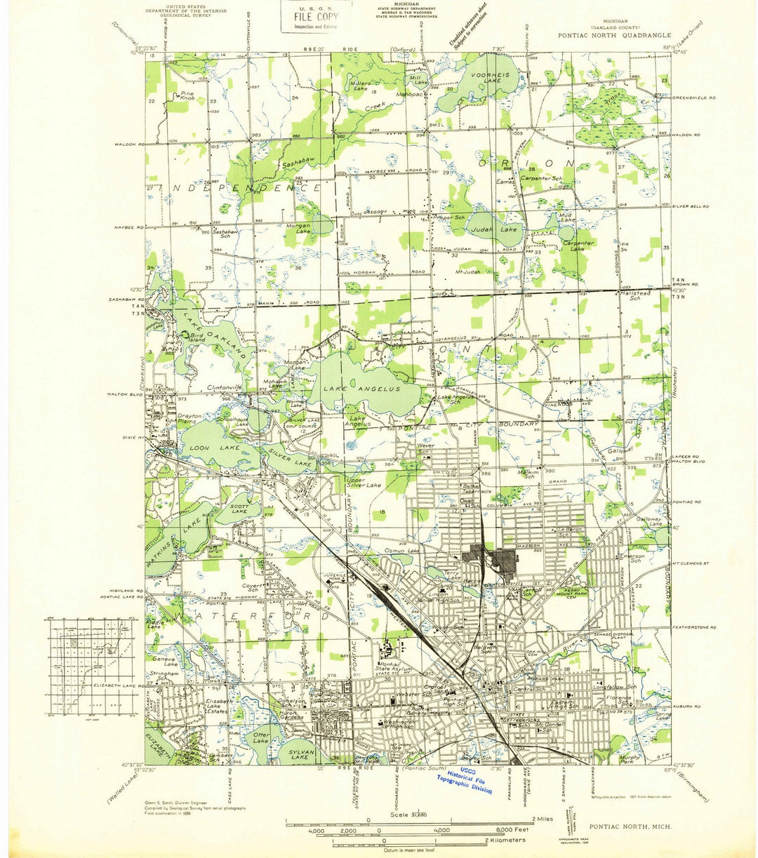 1936 Pontiac North, MI - Michigan - USGS Topographic Map