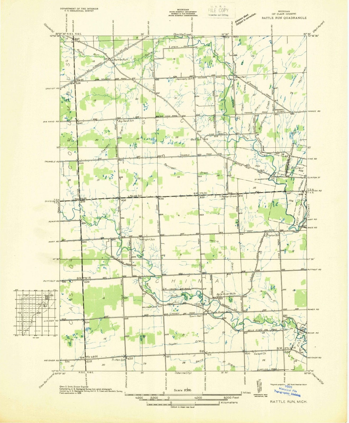 1936 Rattle Run, MI - Michigan - USGS Topographic Map