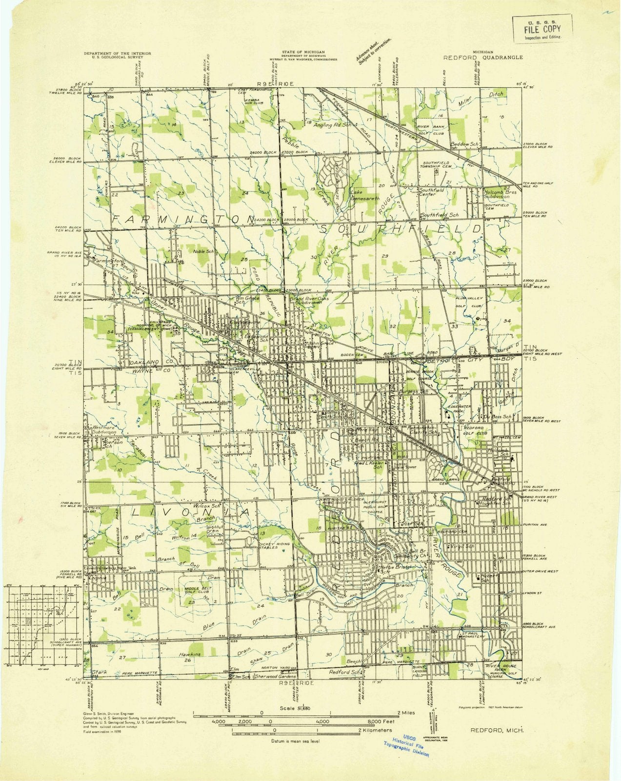 1936 Redford, MI - Michigan - USGS Topographic Map