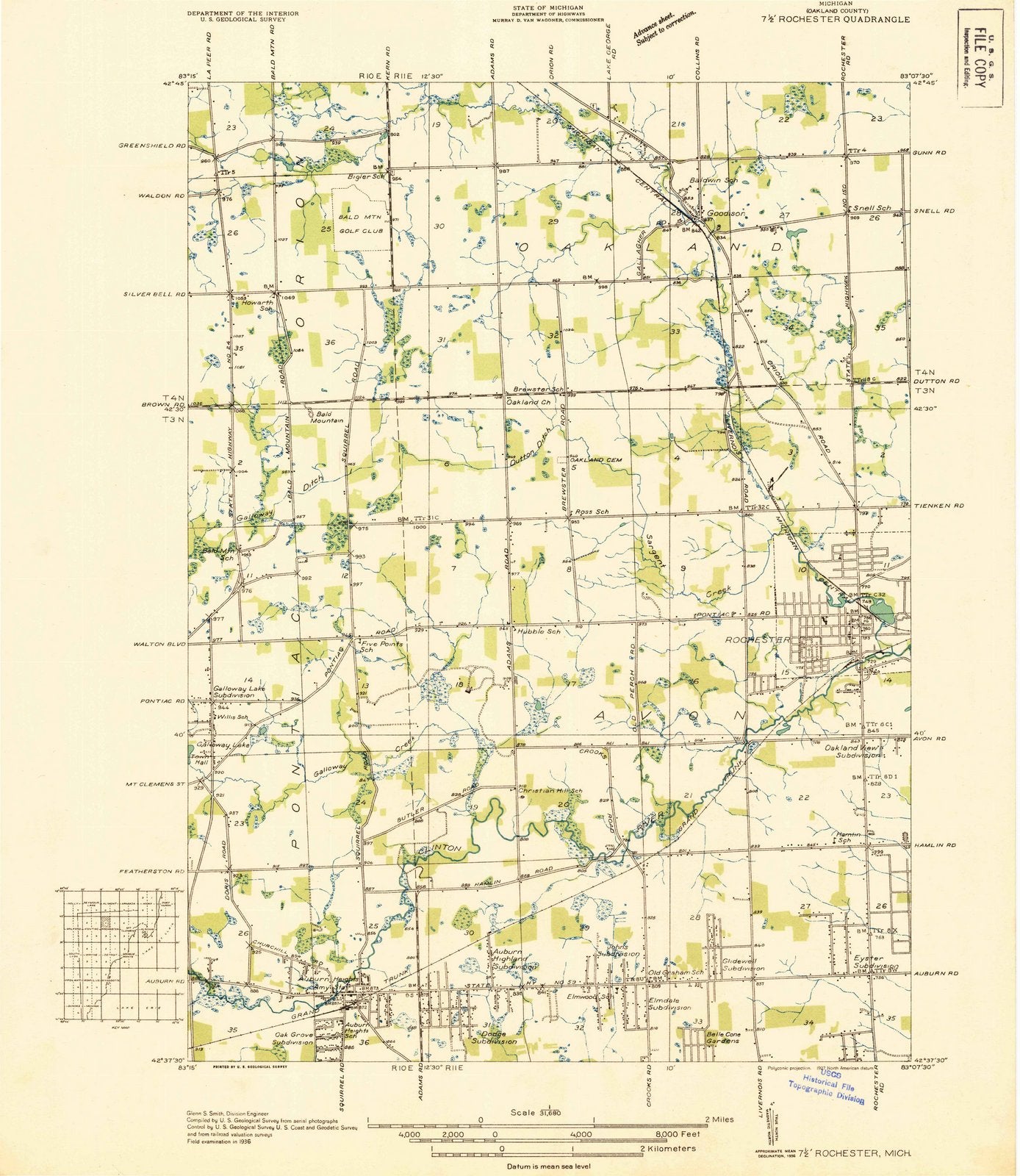 1936 Rochester, MI - Michigan - USGS Topographic Map