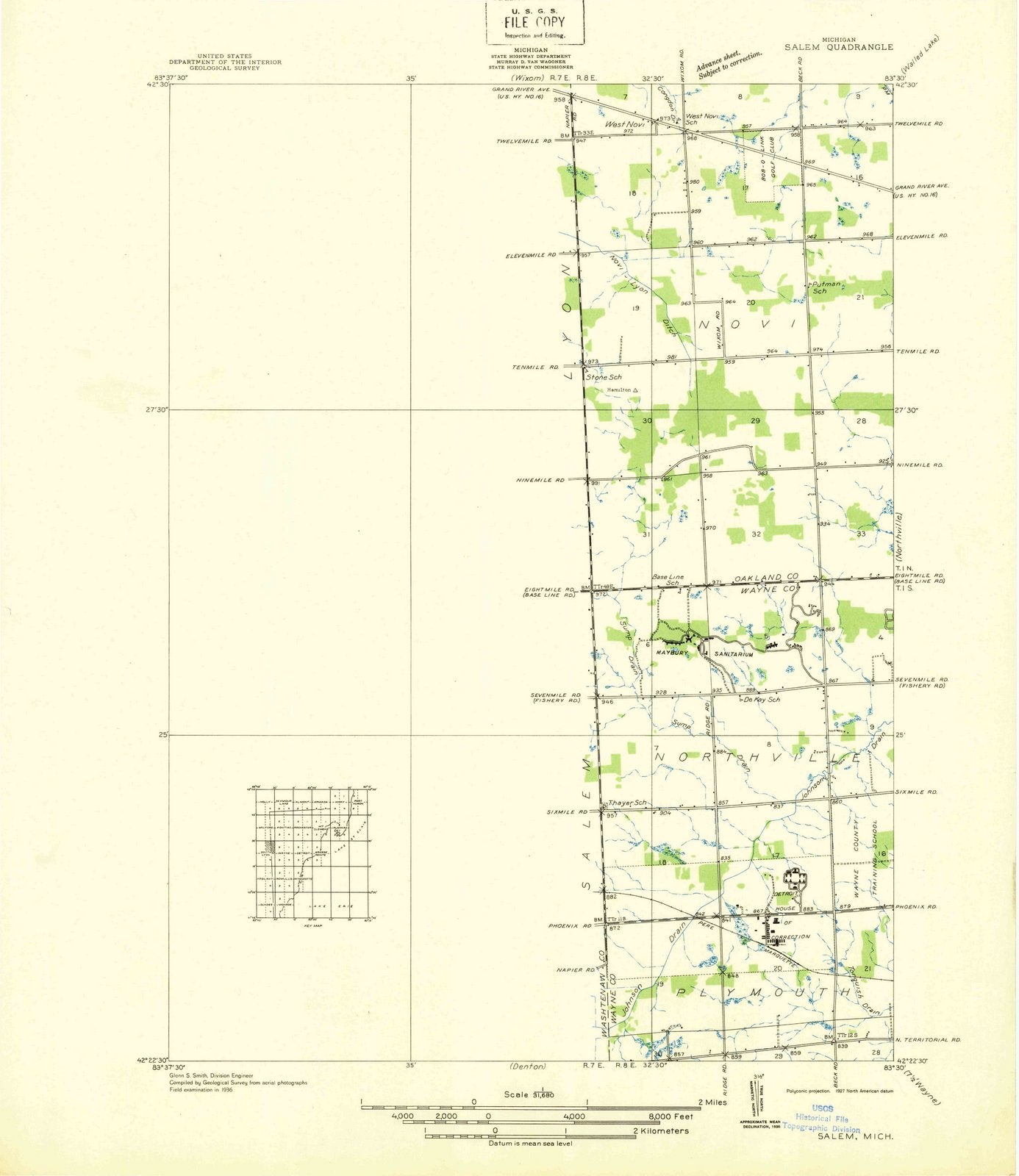 1936 Salem, MI - Michigan - USGS Topographic Map