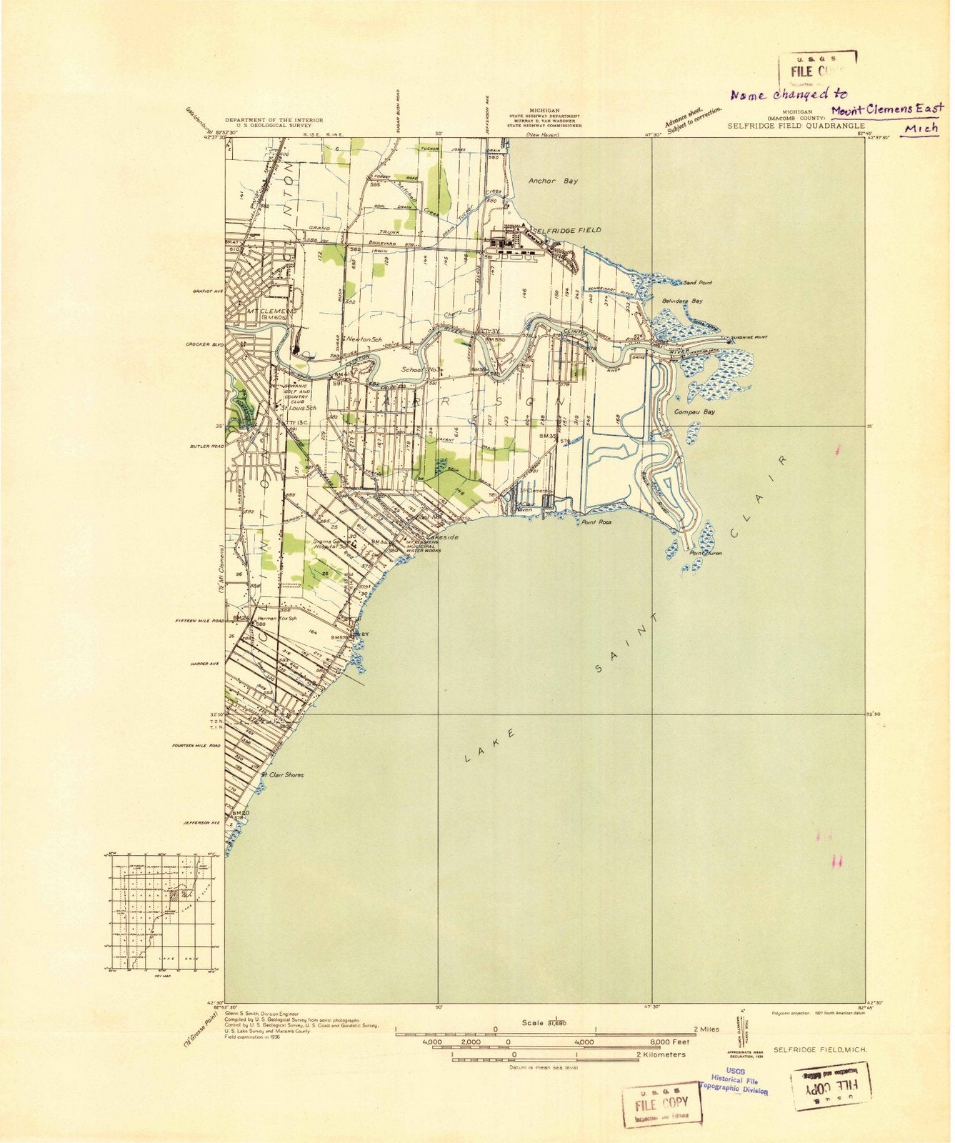 1936 Selfridge Field, MI - Michigan - USGS Topographic Map