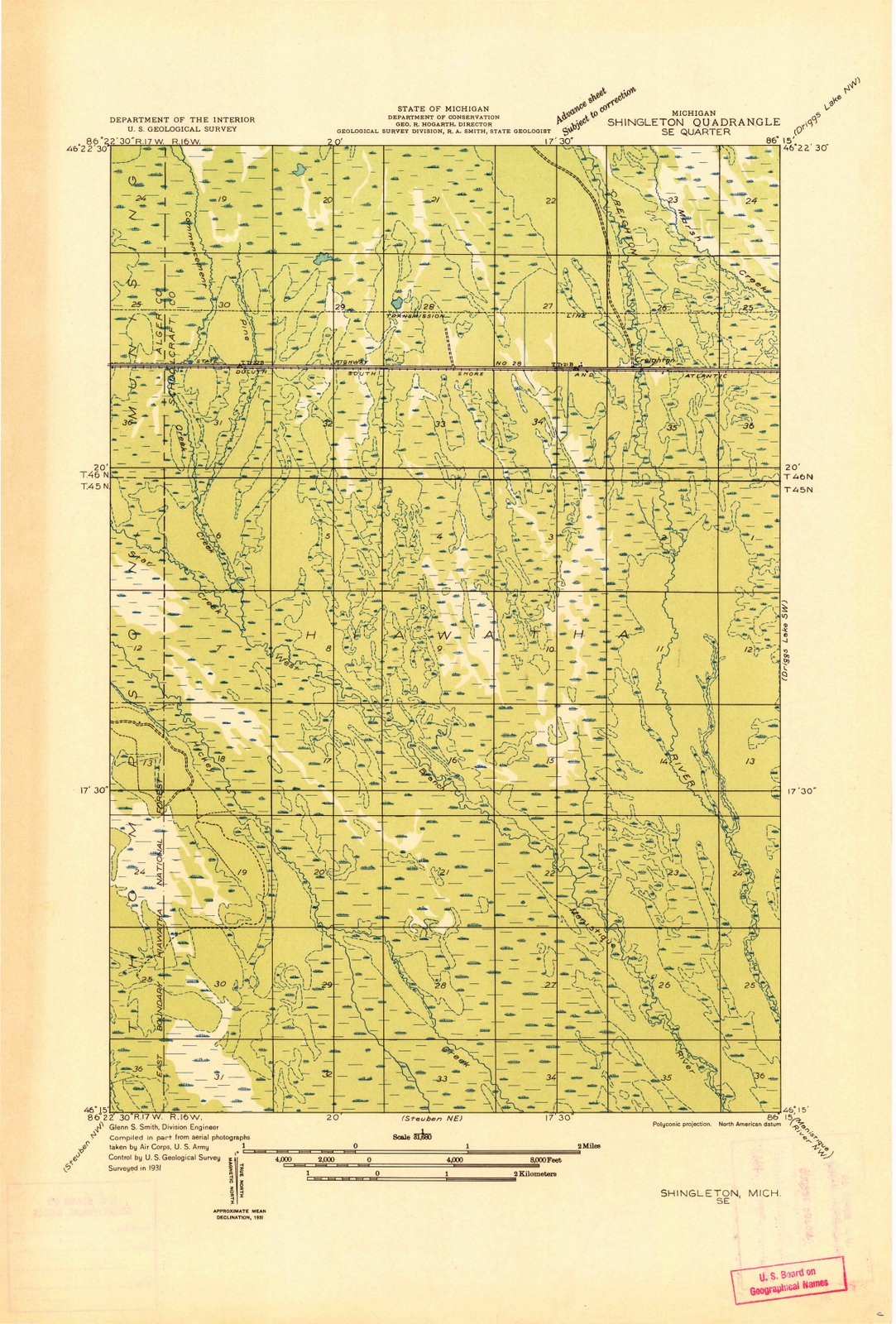 1931 Shingleton, MI - Michigan - USGS Topographic Map