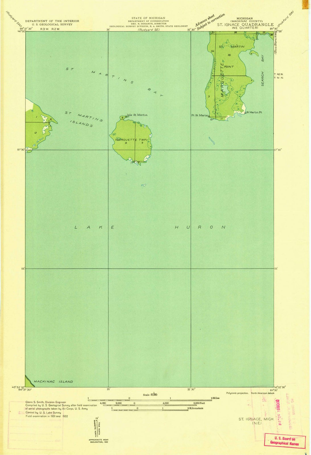 1932 St Ignace, MI - Michigan - USGS Topographic Map