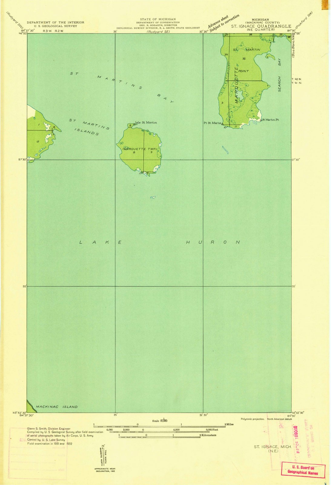 1932 St Ignace, MI - Michigan - USGS Topographic Map