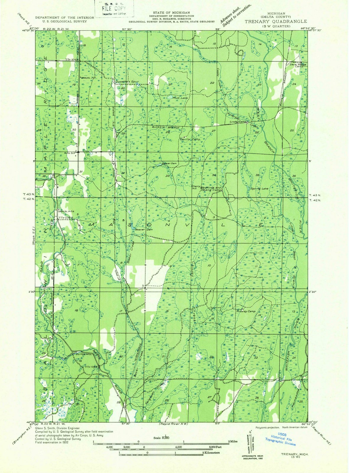 1932 Trenary, MI - Michigan - USGS Topographic Map v2
