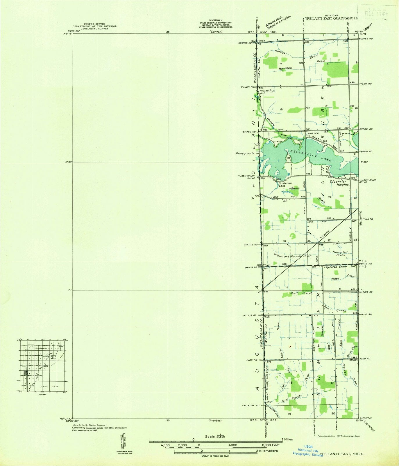 1936 Ypsilanti East, MI - Michigan - USGS Topographic Map