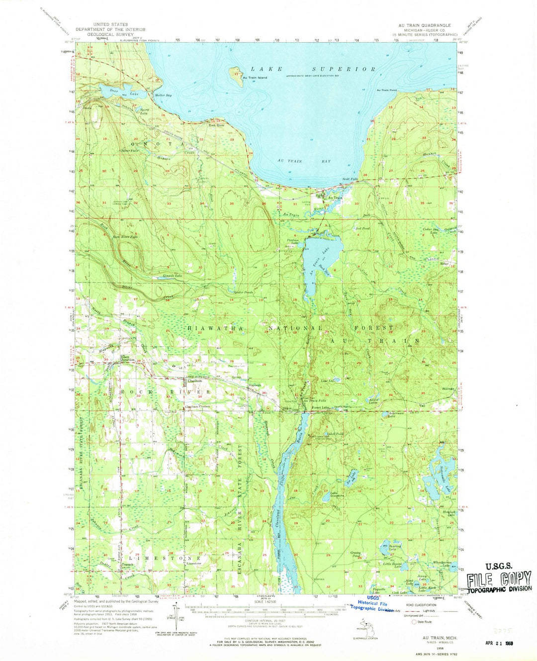 1958 Au Train, MI - Michigan - USGS Topographic Map