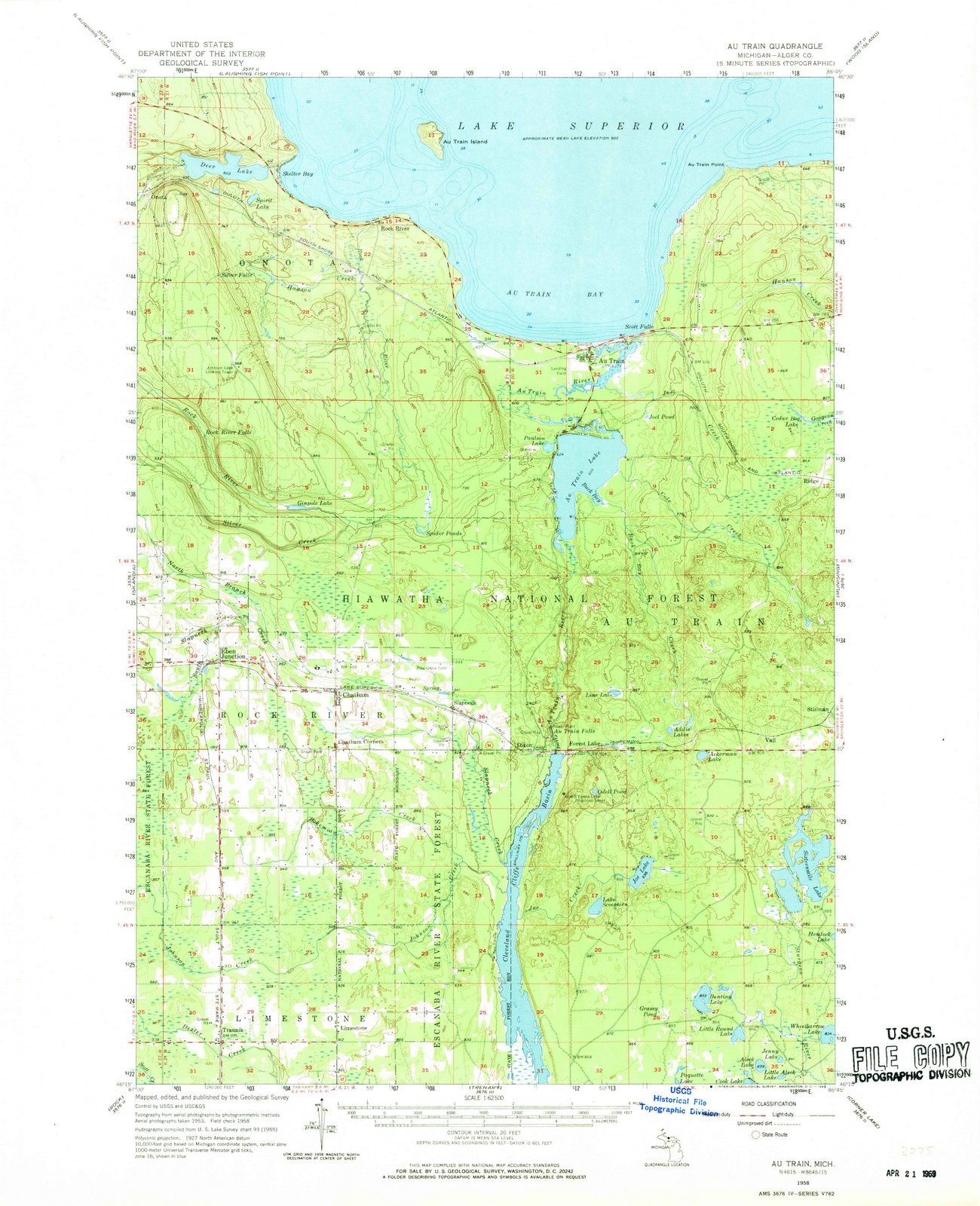 1958 Au Train, MI - Michigan - USGS Topographic Map