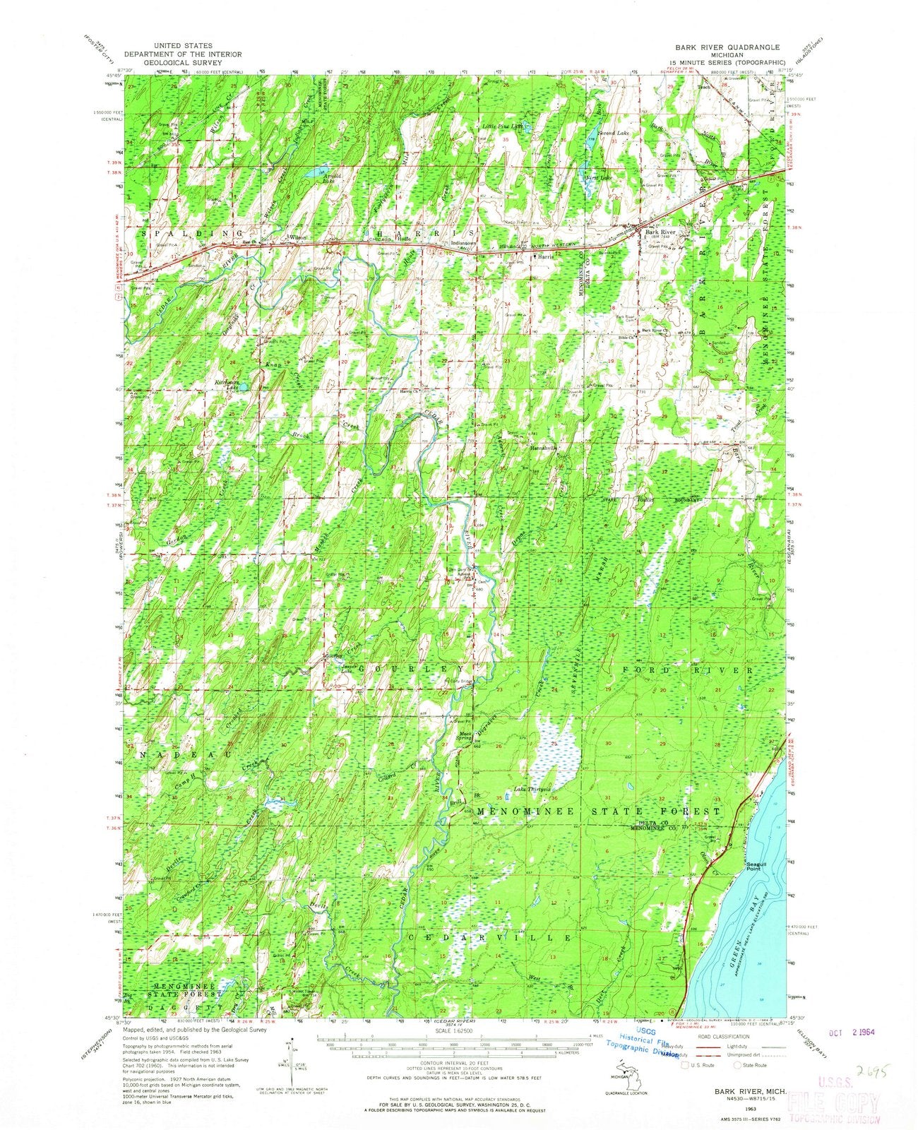 1963 Bark River, MI - Michigan - USGS Topographic Map