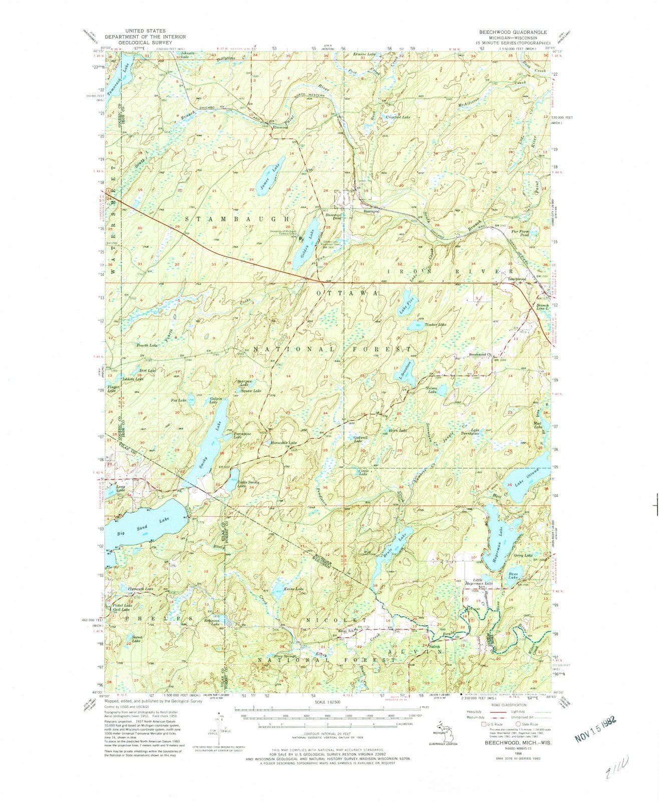 1956 Beechwood, MI - Michigan - USGS Topographic Map
