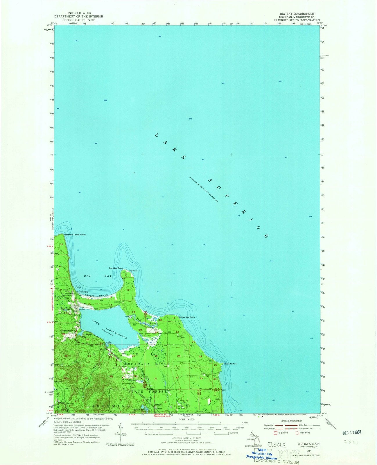 1954 Big Bay, MI - Michigan - USGS Topographic Map