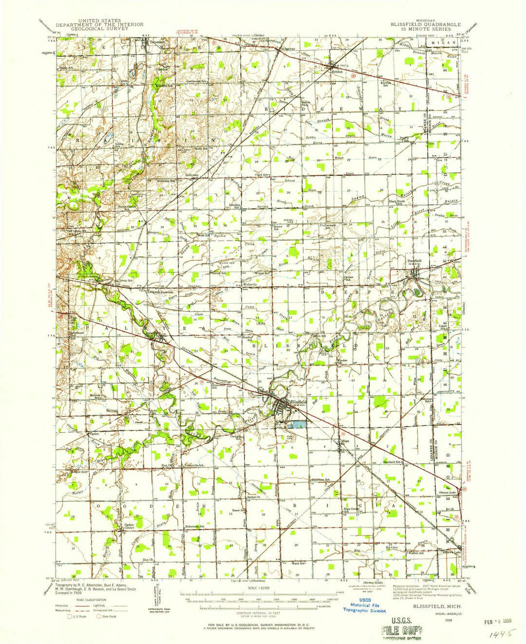 1939 Blissfield, MI - Michigan - USGS Topographic Map