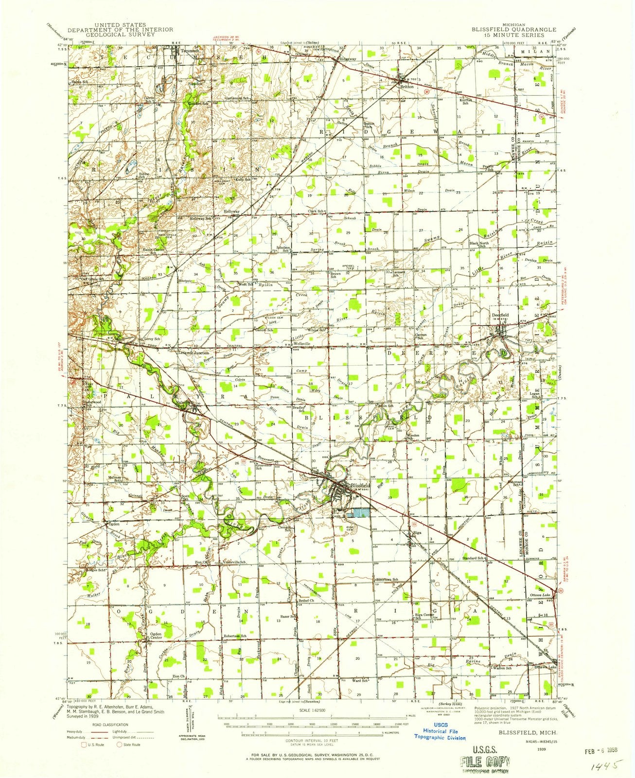 1939 Blissfield, MI - Michigan - USGS Topographic Map