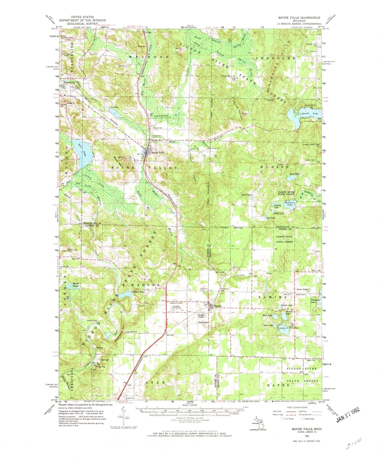 1961 Boyne Falls, MI - Michigan - USGS Topographic Map