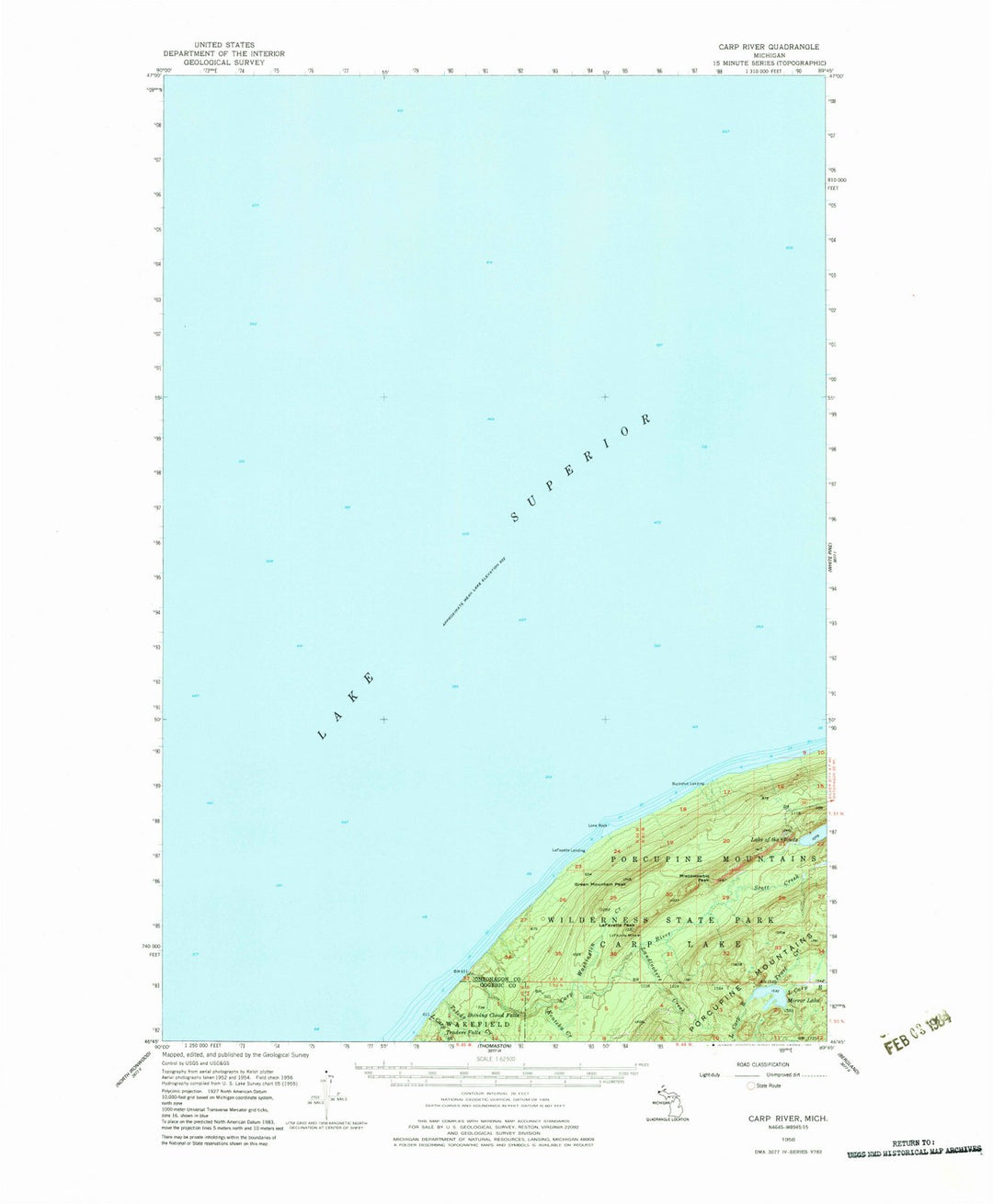 1956 Carp River, MI - Michigan - USGS Topographic Map
