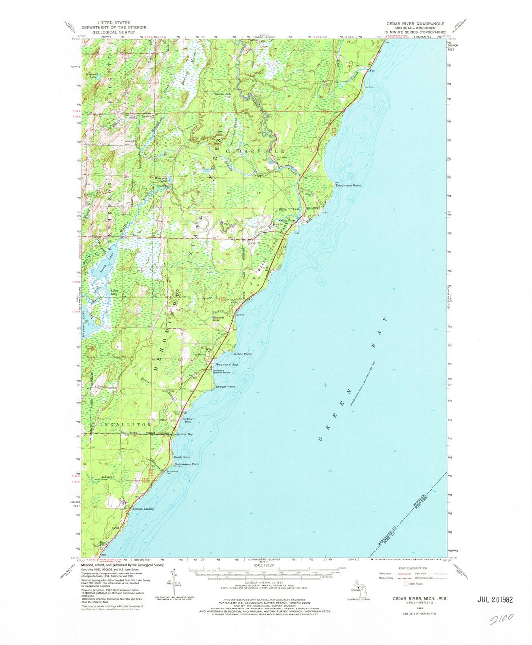 1963 Cedar River, MI - Michigan - USGS Topographic Map