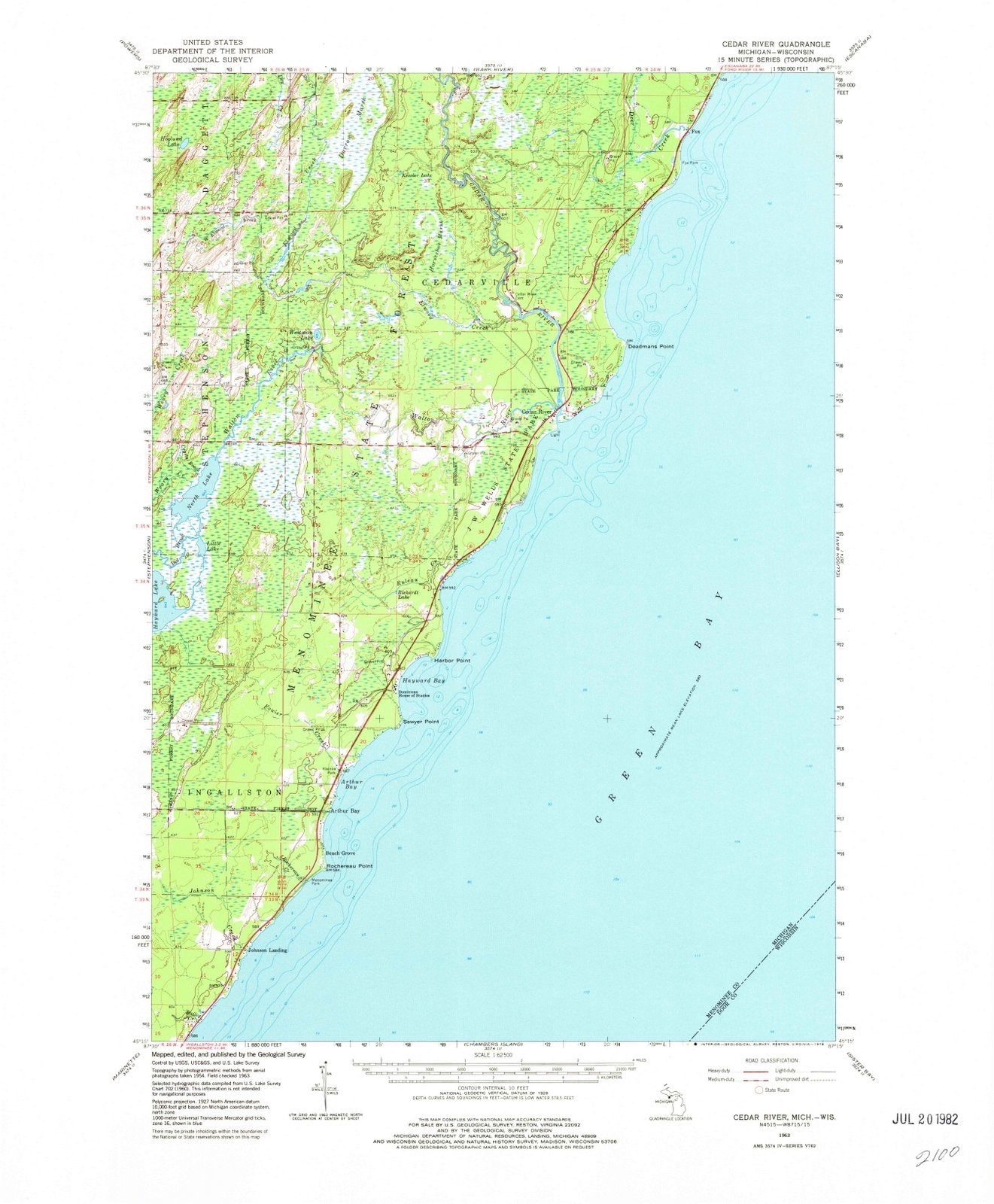1963 Cedar River, MI - Michigan - USGS Topographic Map