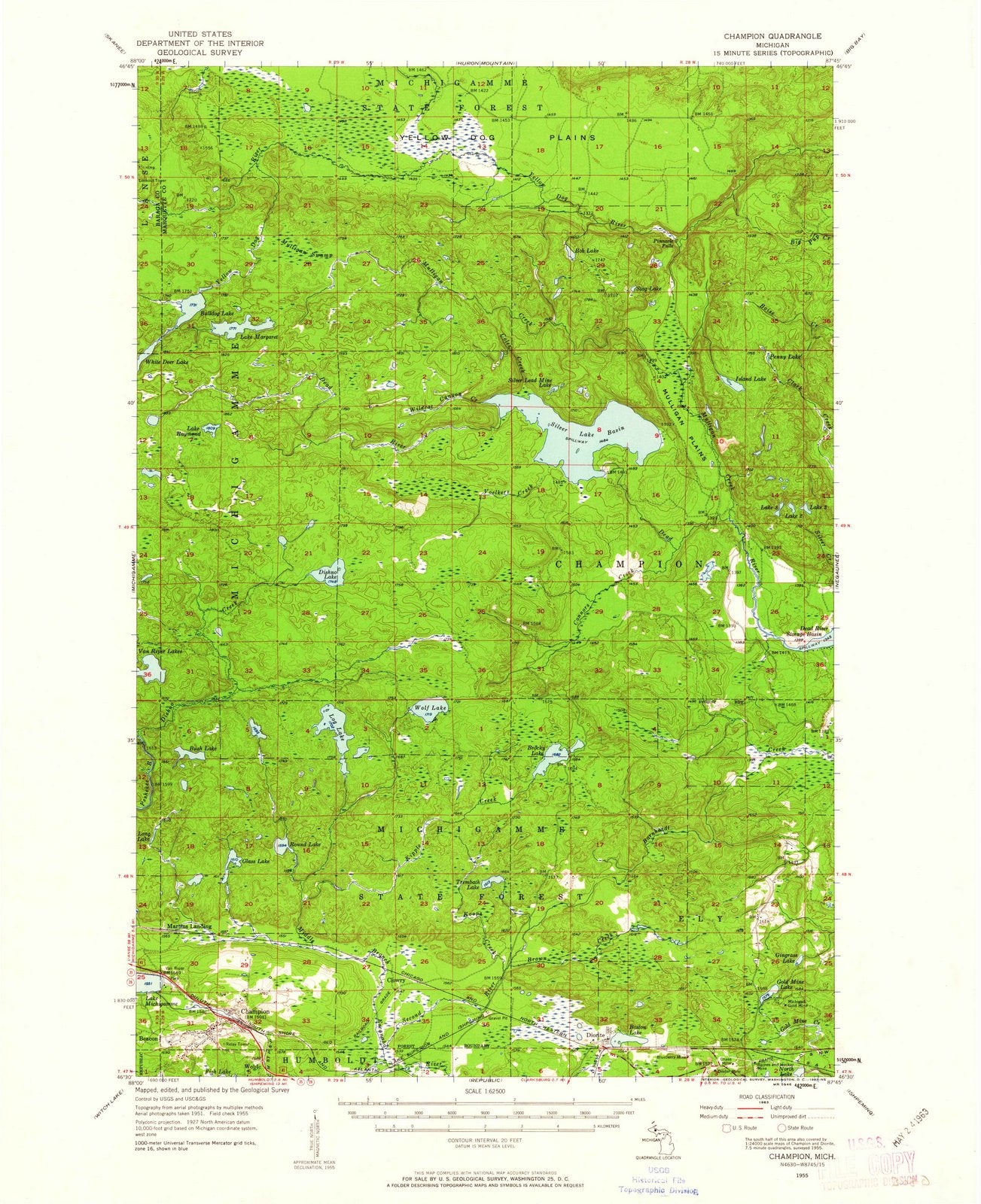 1955 Champion, MI - Michigan - USGS Topographic Map v2