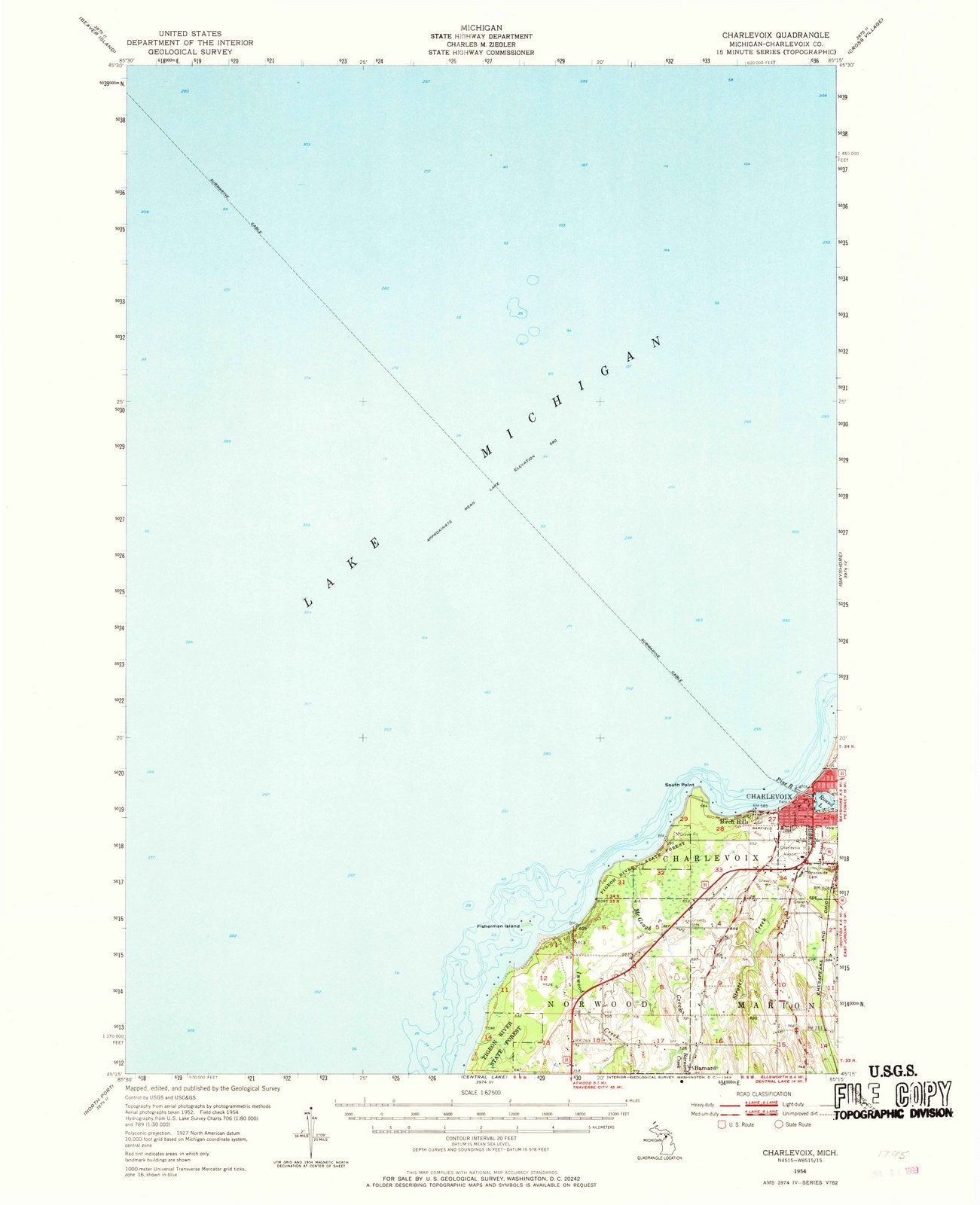 1954 Charlevoix, MI - Michigan - USGS Topographic Map