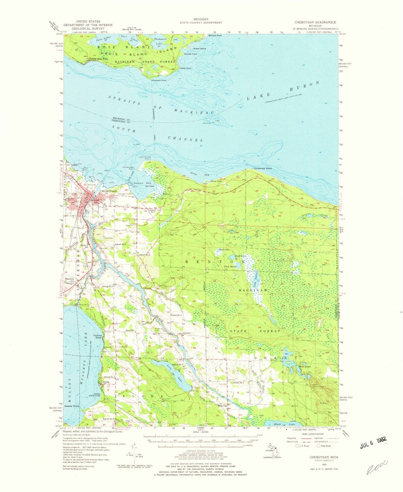 1957 Cheboygan, MI - Michigan - USGS Topographic Map