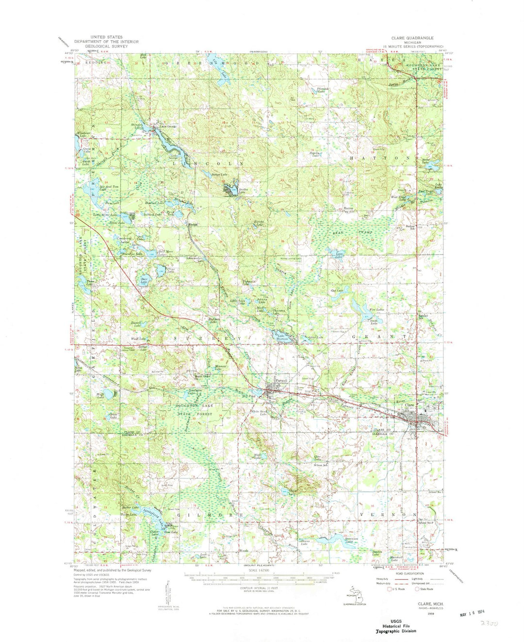 1959 Clare, MI - Michigan - USGS Topographic Map
