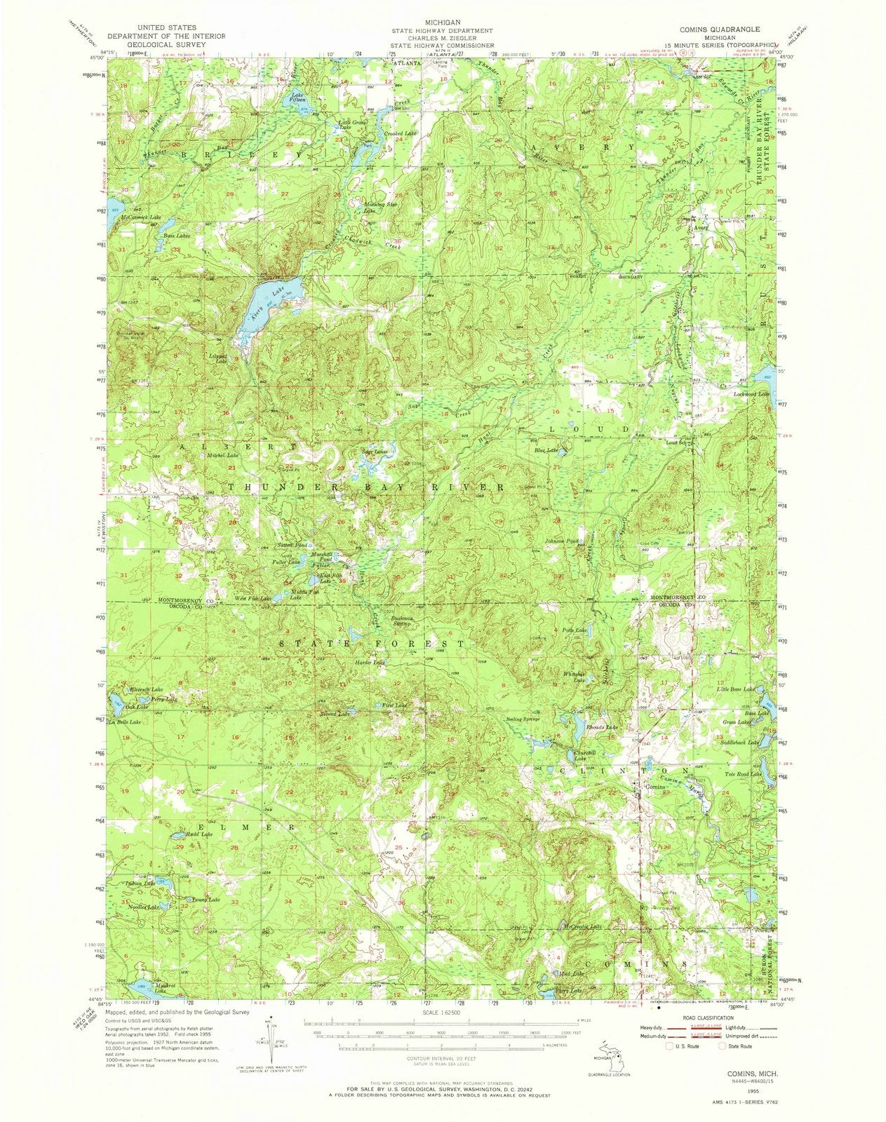 1955 Comins, MI - Michigan - USGS Topographic Map