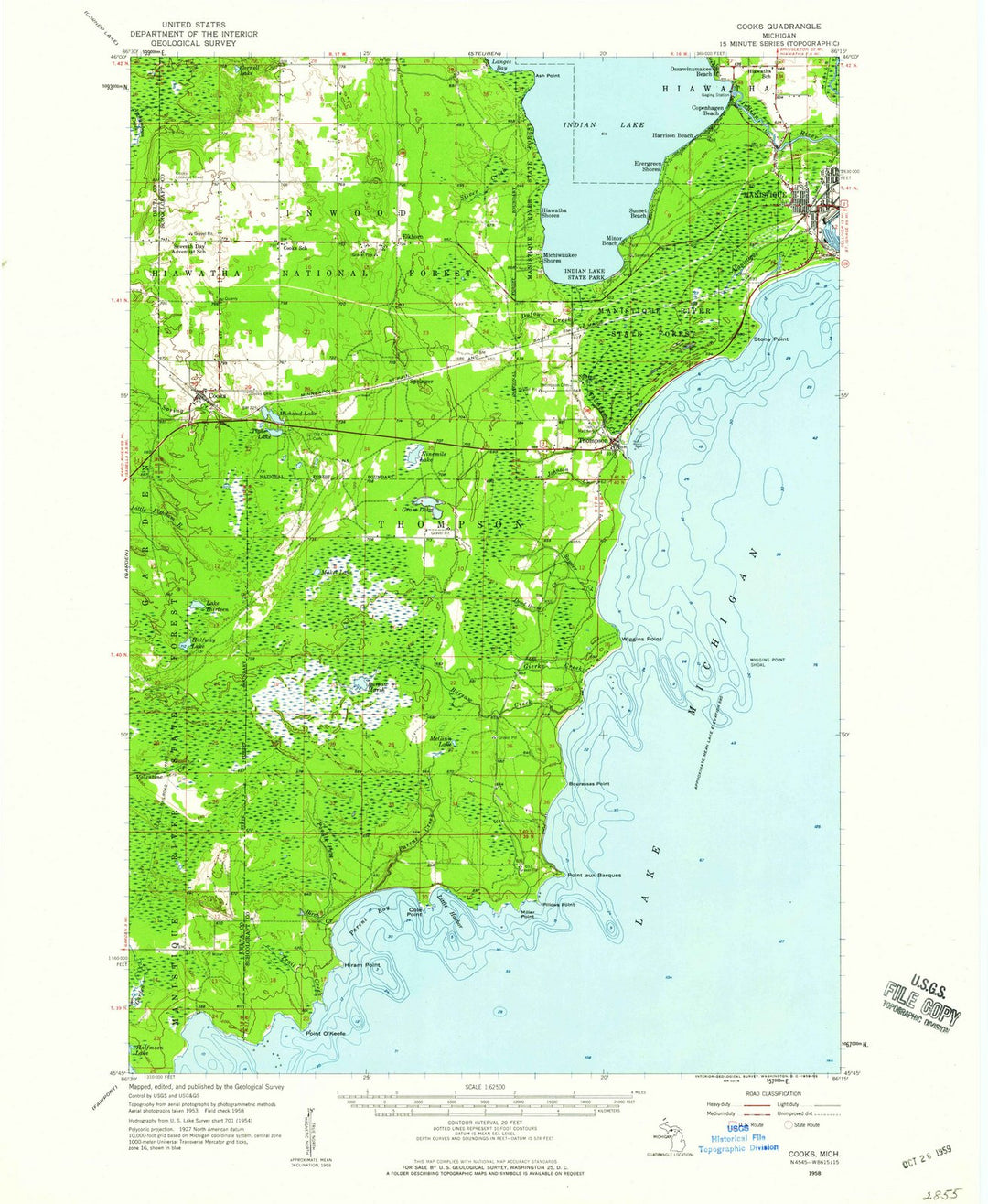 1958 Cooks, MI - Michigan - USGS Topographic Map