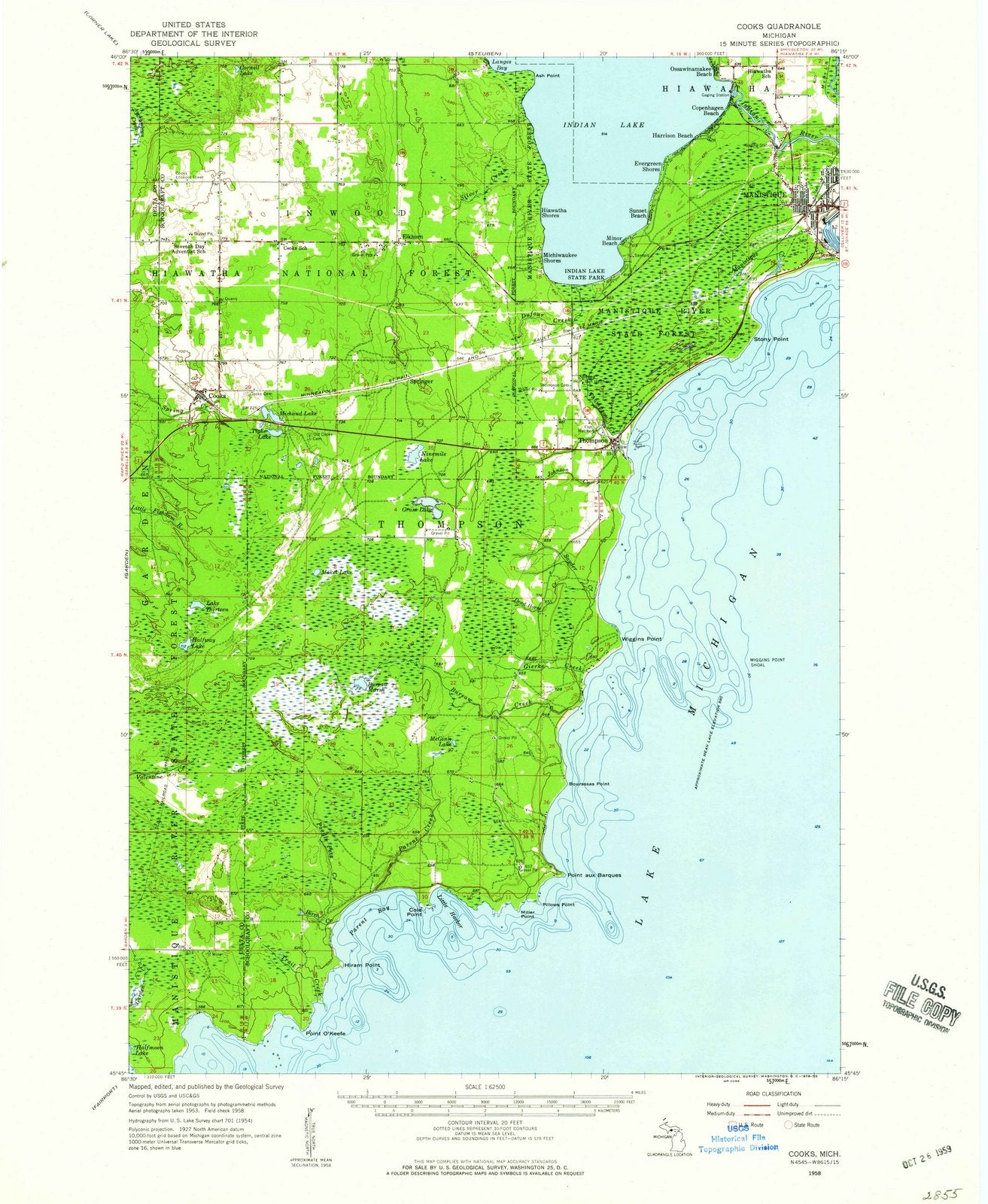 1958 Cooks, MI - Michigan - USGS Topographic Map