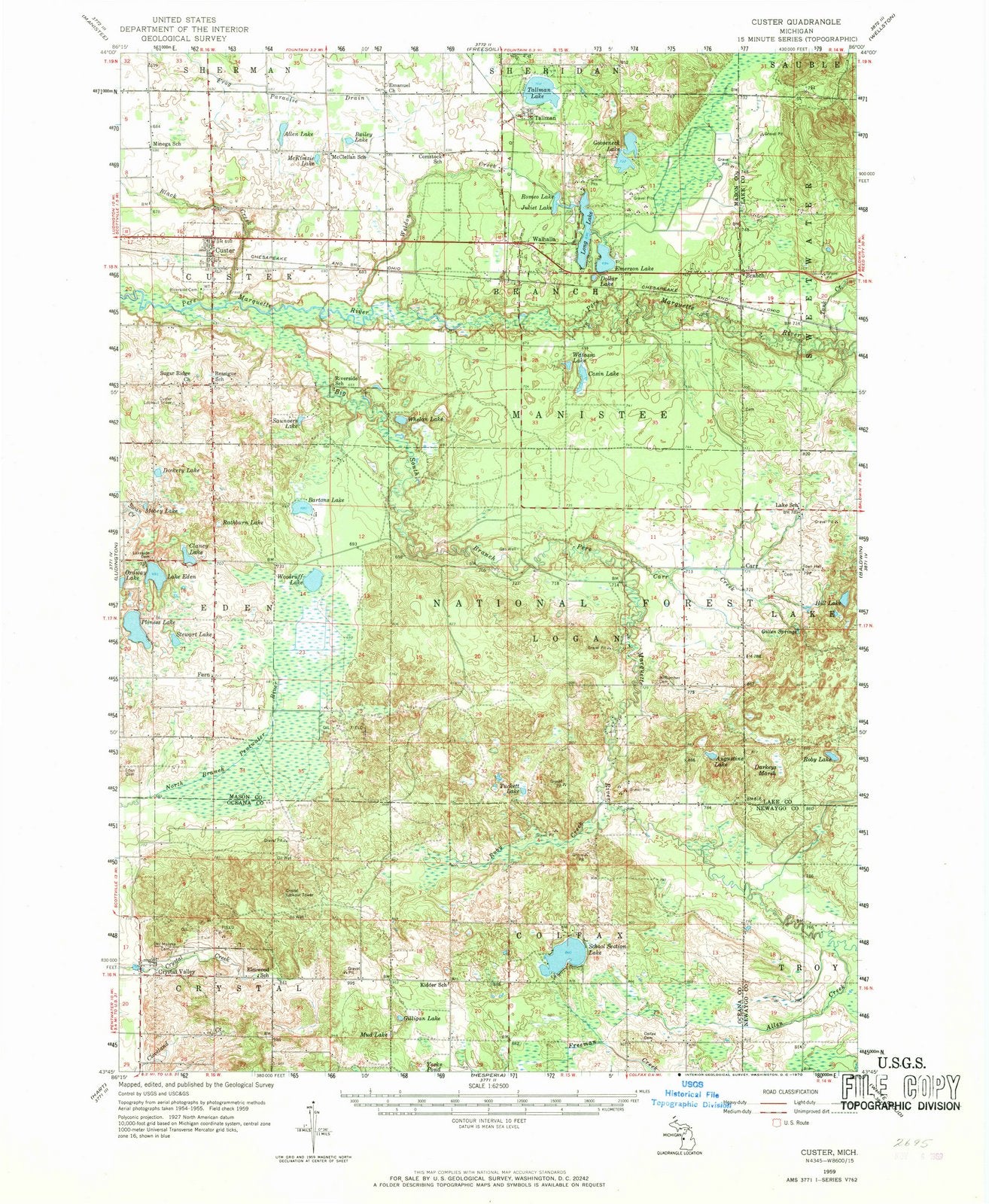 1959 Custer, MI - Michigan - USGS Topographic Map